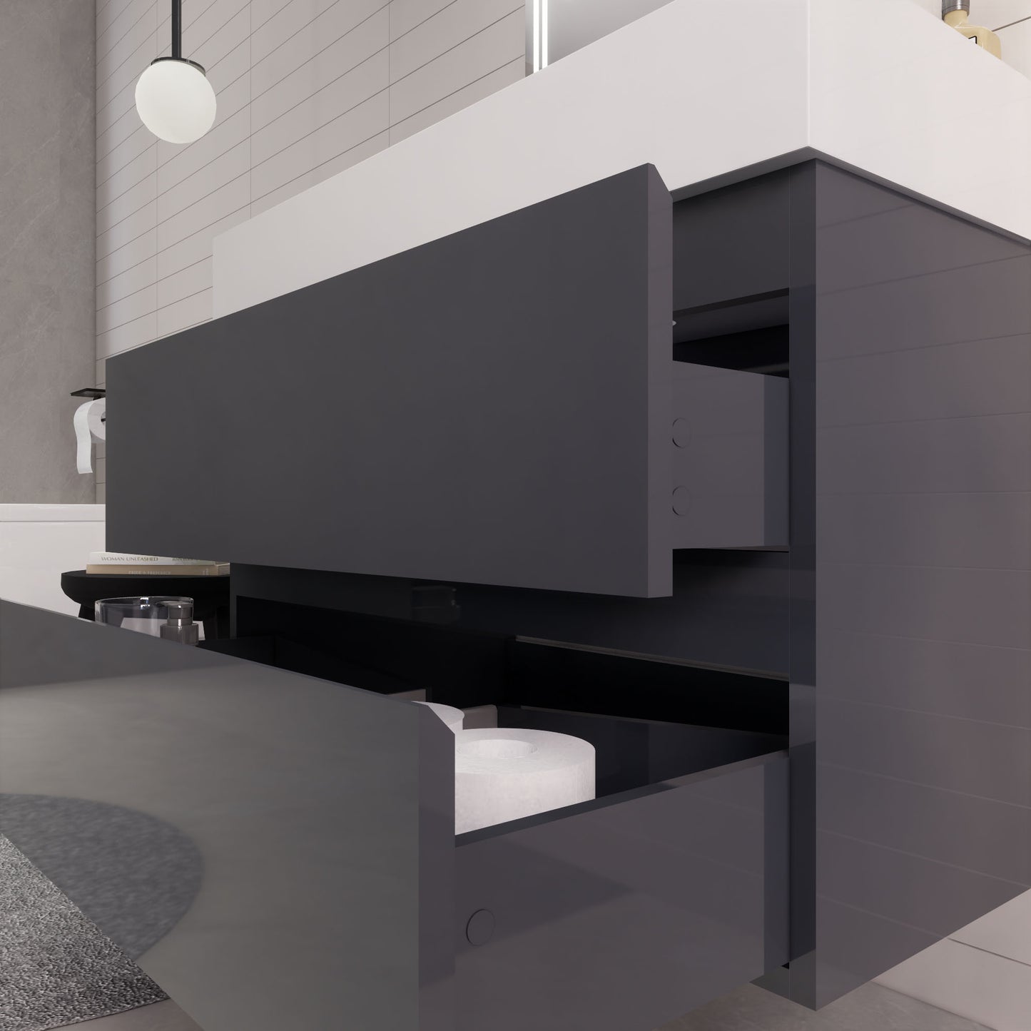 Monterey 36" Glossy Gray Wall Mounted Vanity with Reinforced Acrylic Sink