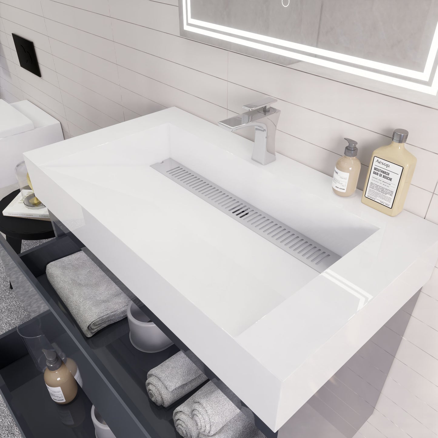 Monterey 36" Glossy Gray Wall Mounted Vanity with Reinforced Acrylic Sink