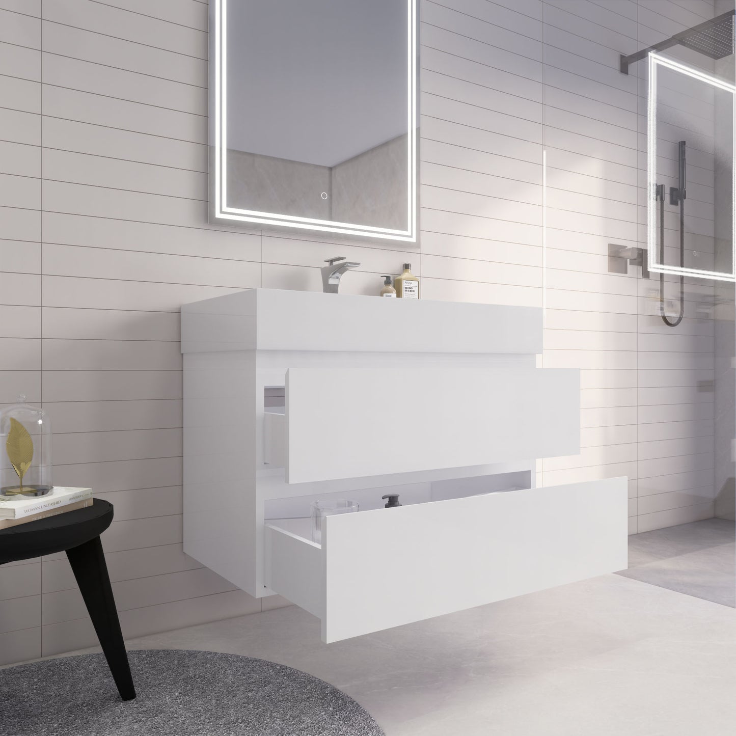 Monterey 36" Glossy White Wall Mounted Vanity with Reinforced Acrylic Sink