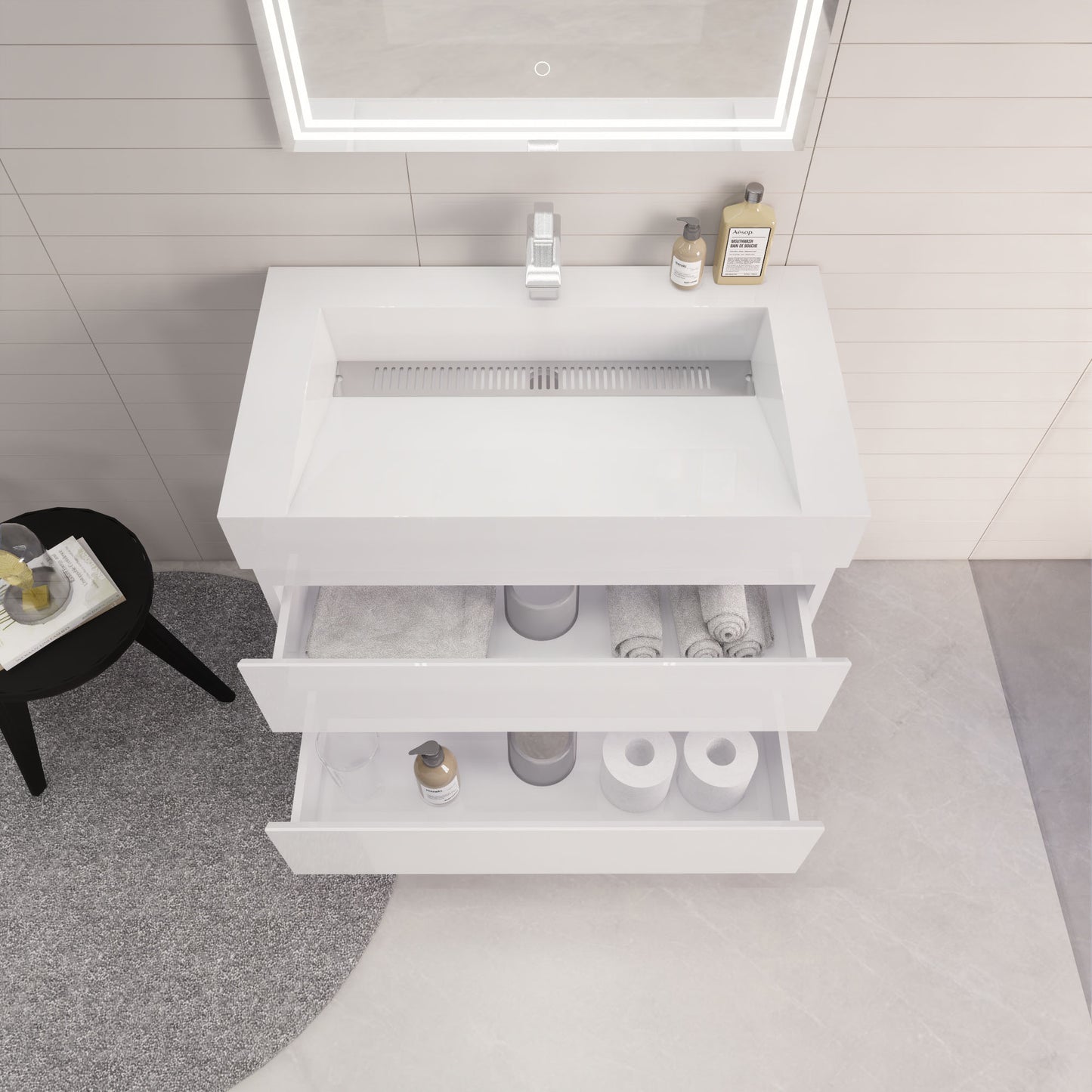 Monterey 36" Glossy White Wall Mounted Vanity with Reinforced Acrylic Sink