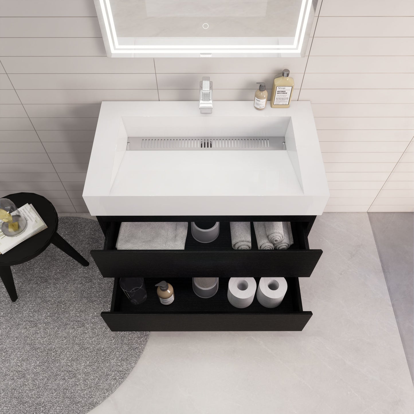 Monterey 36" Rich Black Wall Mounted Vanity with Reinforced Acrylic Sink