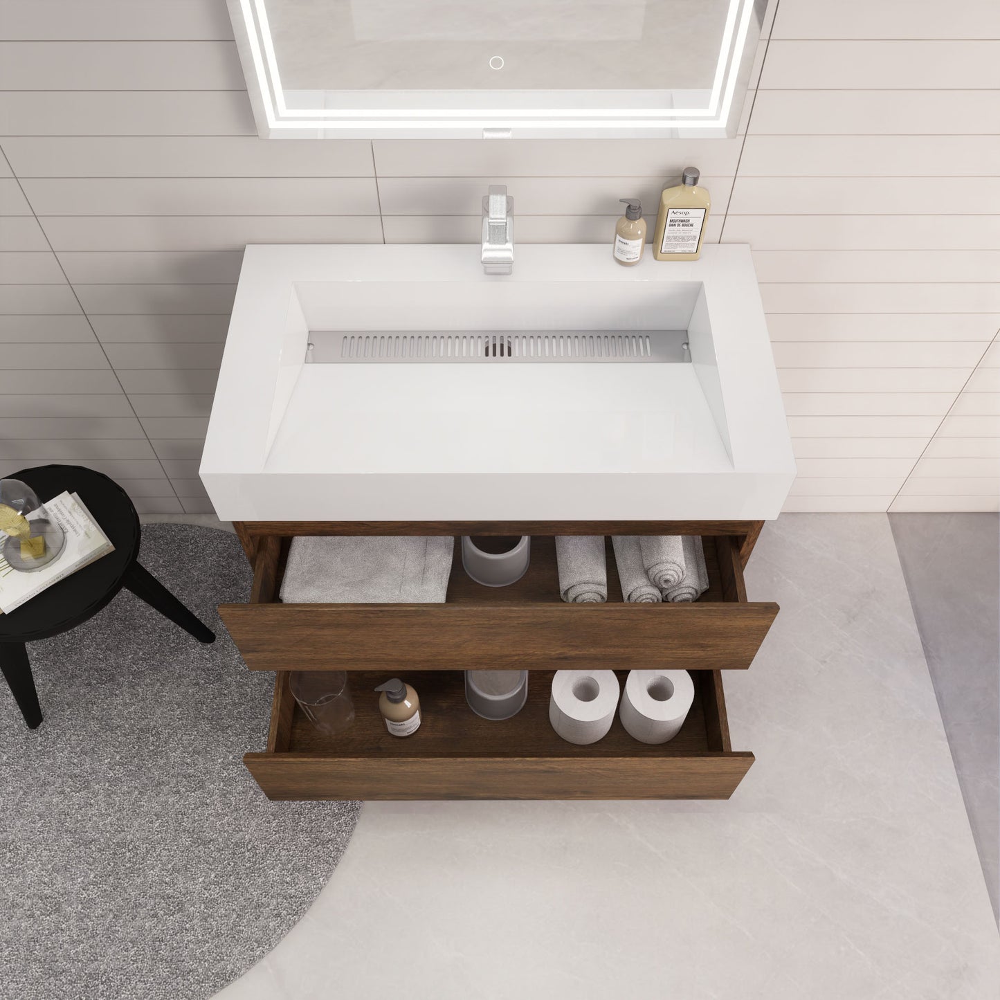 Monterey 36" Rosewood Wall Mounted Vanity with Reinforced Acrylic Sink