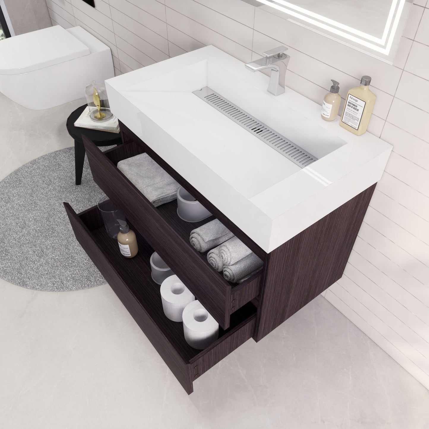 Monterey 36" Dark Gray Oak Wall Mounted Vanity with Reinforced Acrylic Sink