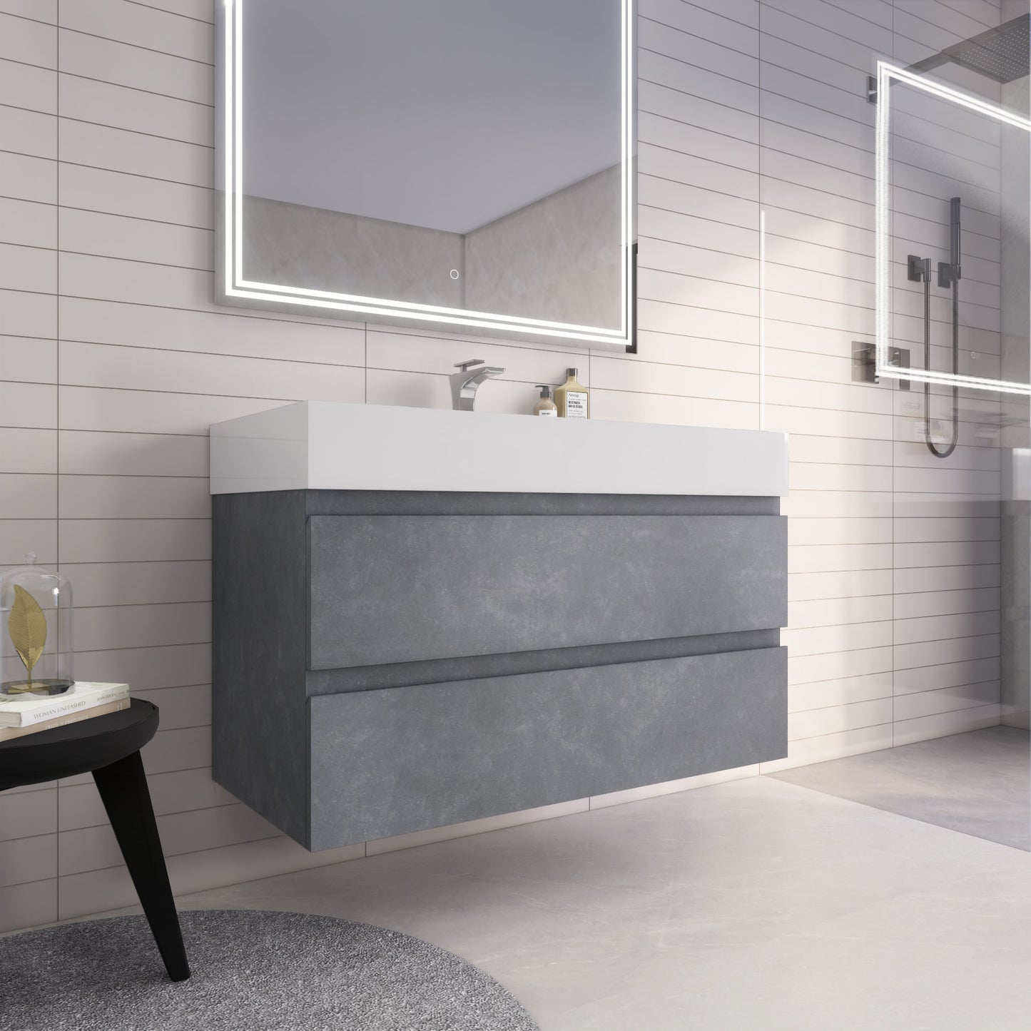 Monterey 42" Cement Gray Wall Mounted Vanity with Reinforced Acrylic Sink
