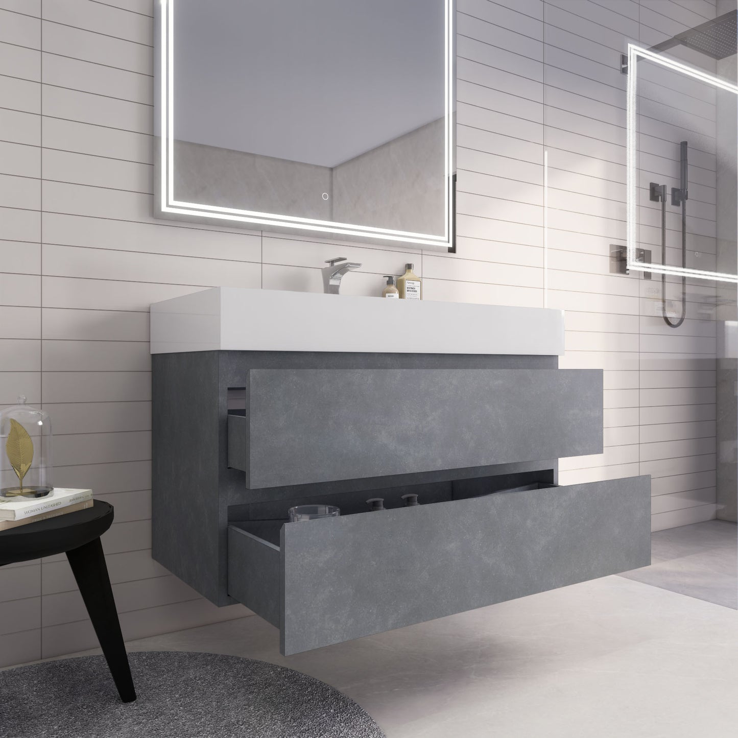 Monterey 42" Cement Gray Wall Mounted Vanity with Reinforced Acrylic Sink