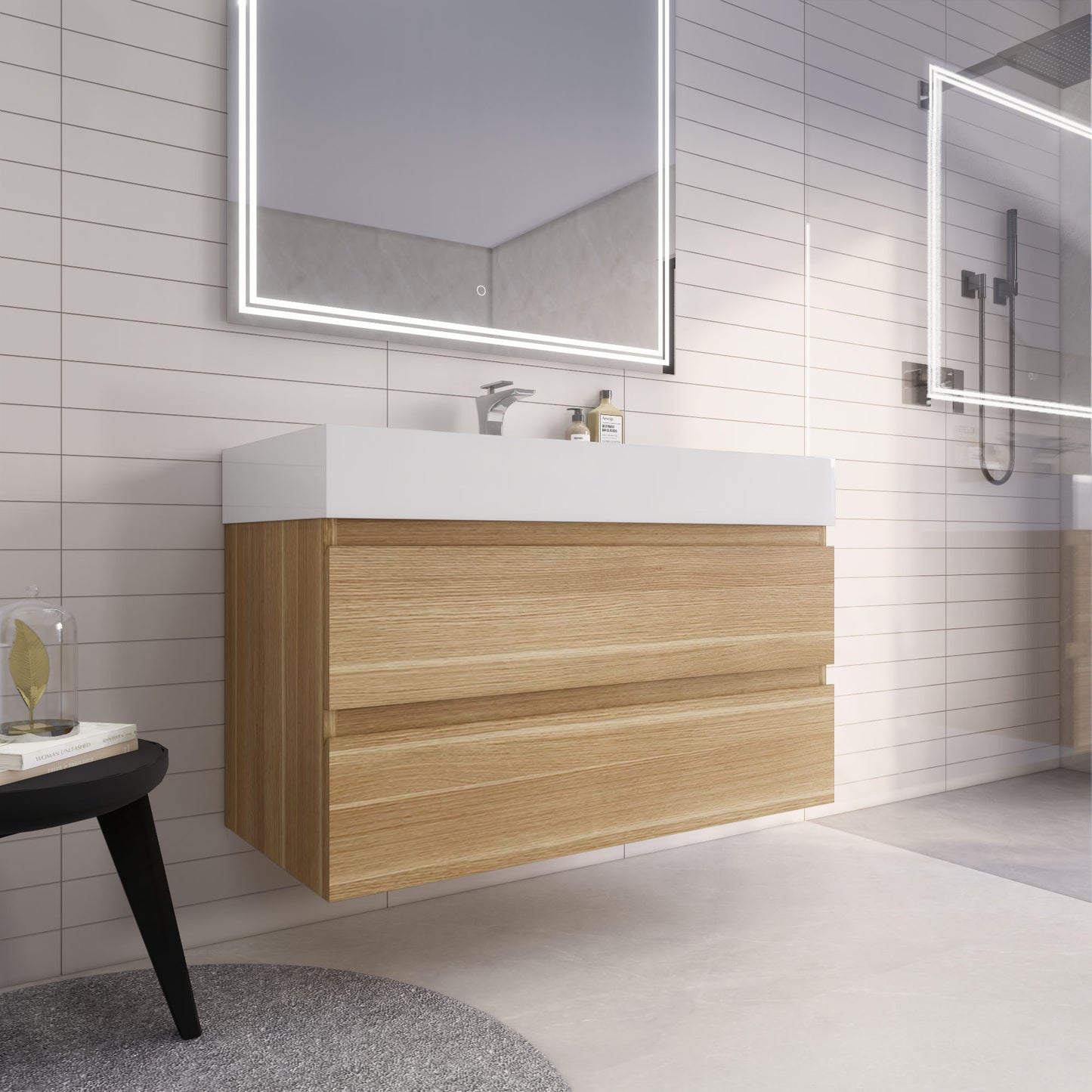 Monterey 42" White Oak Wall Mounted Vanity with Reinforced Acrylic Sink