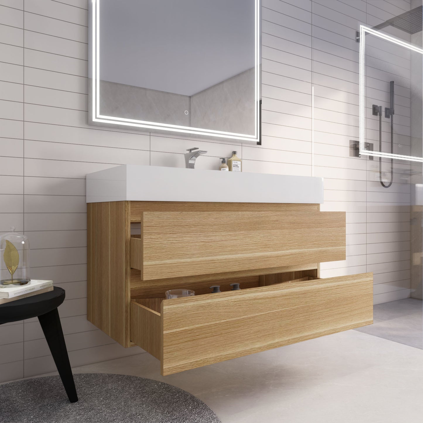 Monterey 42" White Oak Wall Mounted Vanity with Reinforced Acrylic Sink