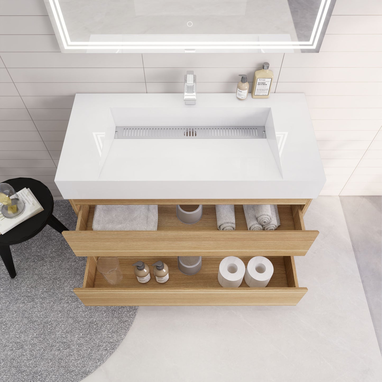 Monterey 42" White Oak Wall Mounted Vanity with Reinforced Acrylic Sink