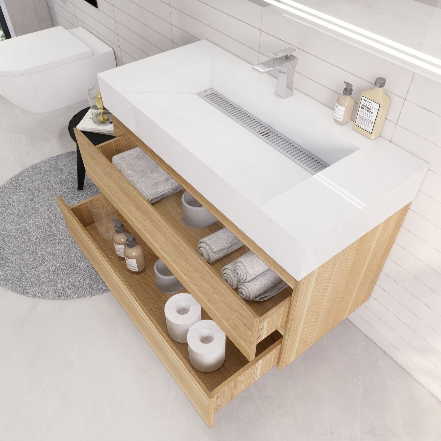Monterey 42" White Oak Wall Mounted Vanity with Reinforced Acrylic Sink