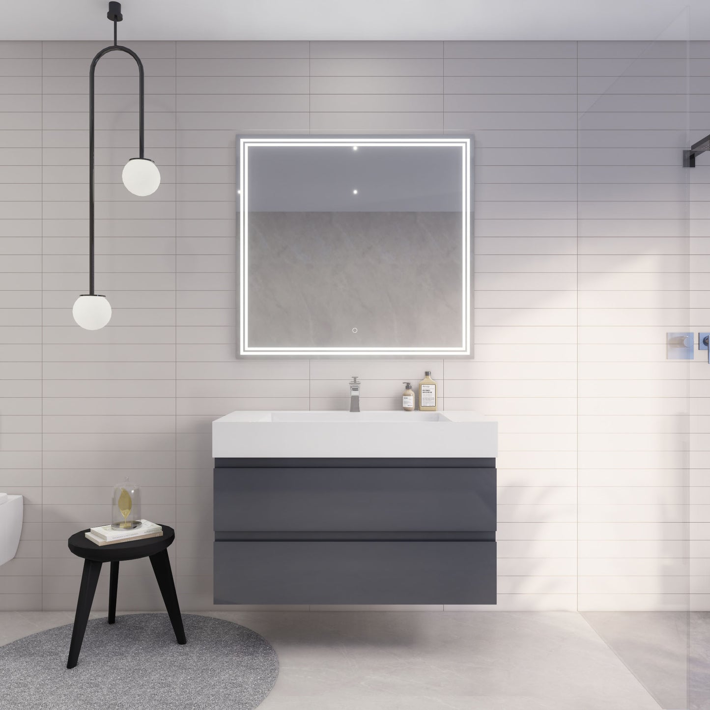 Monterey 42" Glossy Gray Wall Mounted Vanity with Reinforced Acrylic Sink