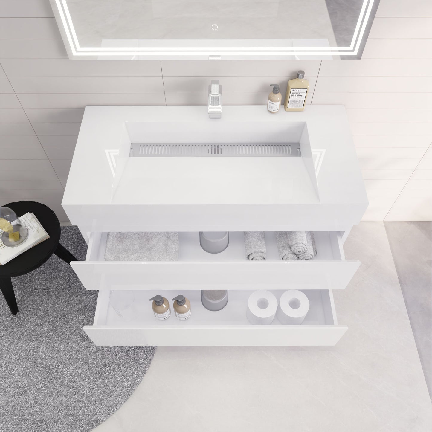 Monterey 42" Glossy White Wall Mounted Vanity with Reinforced Acrylic Sink