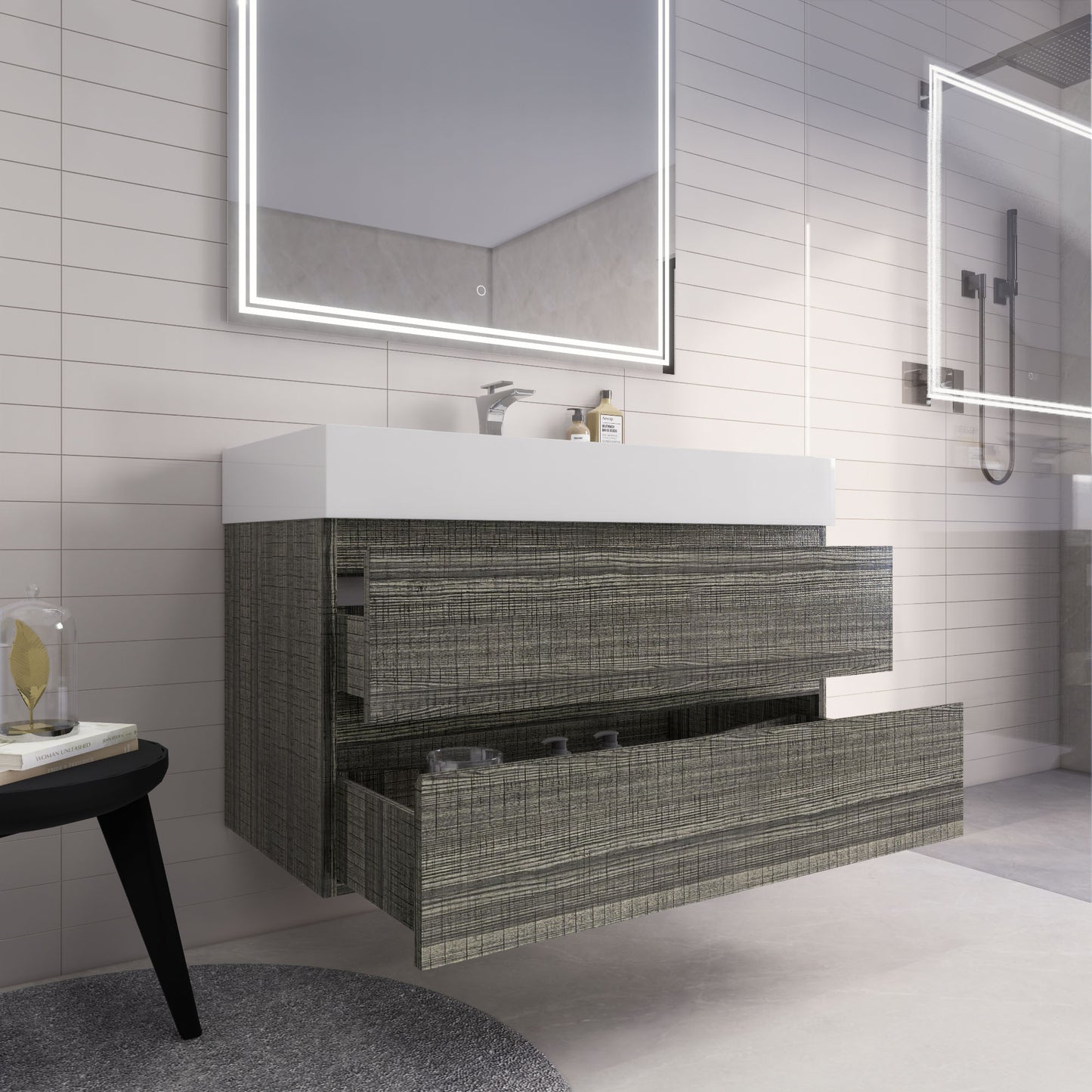 Monterey 42" High Gloss Ash Gray Wall Mounted Vanity with Reinforced Acrylic Sink
