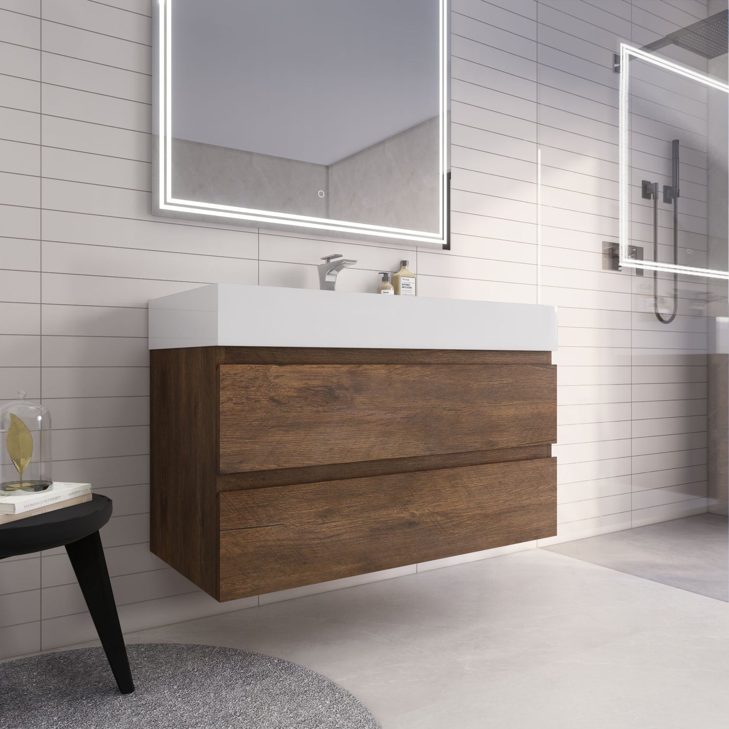 Monterey 42" Rosewood Wall Mounted Vanity with Reinforced Acrylic Sink