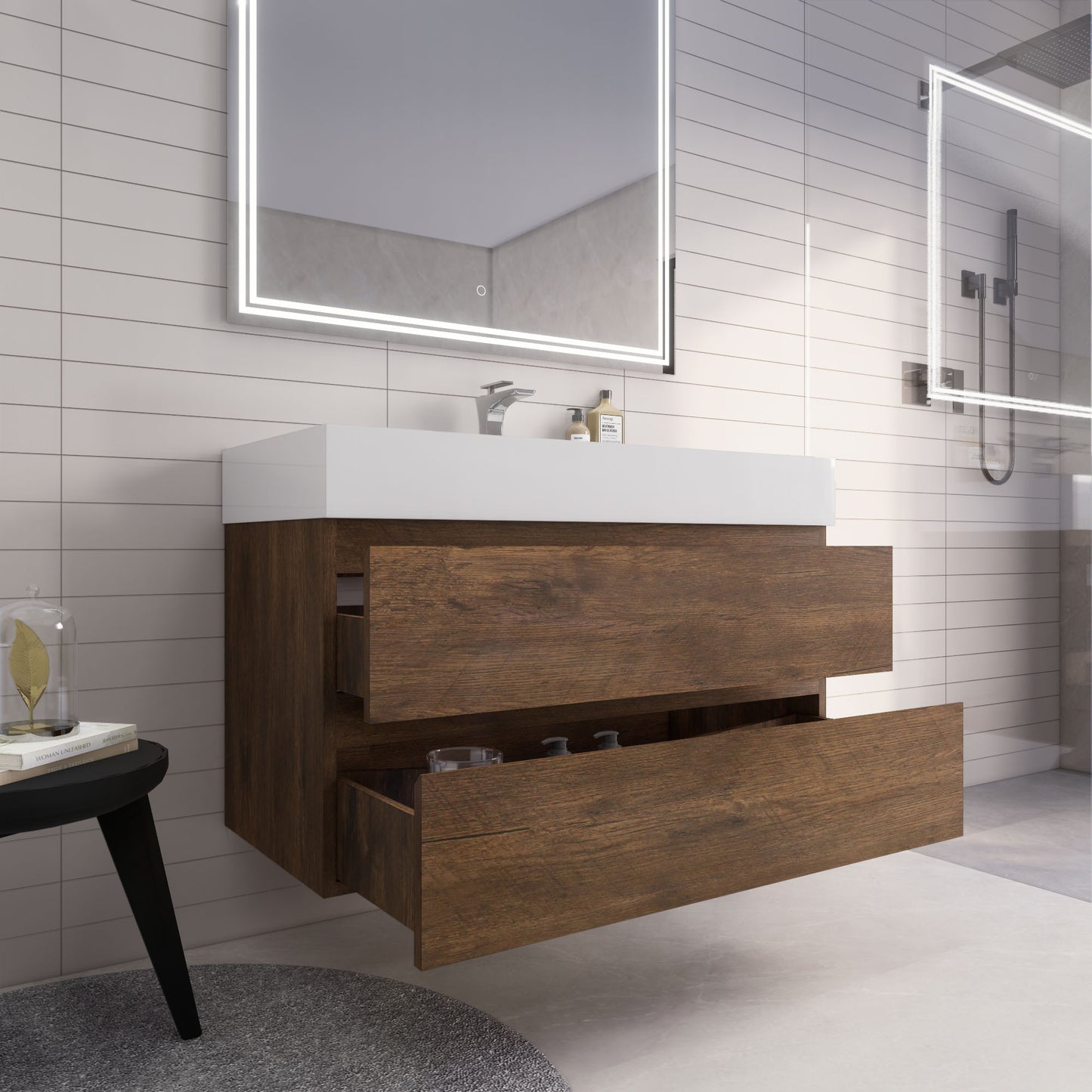 Monterey 42" Rosewood Wall Mounted Vanity with Reinforced Acrylic Sink