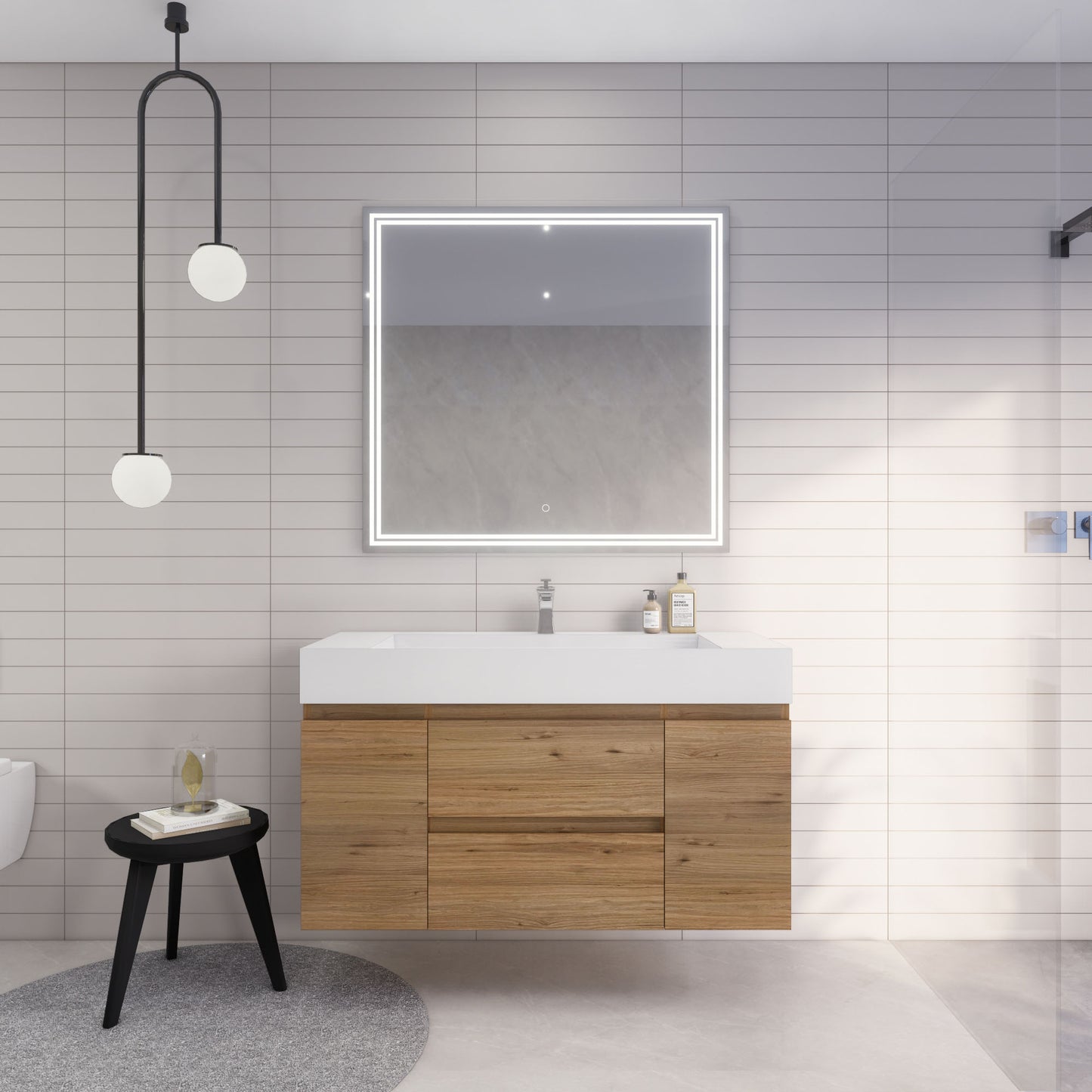 Monterey 48" Natural Oak Wall Mounted Vanity with Reinforced Acrylic Sink