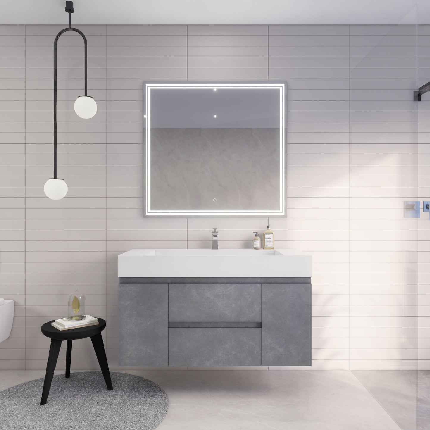 Monterey 48" Cement Gray Wall Mounted Vanity with Reinforced Acrylic Sink