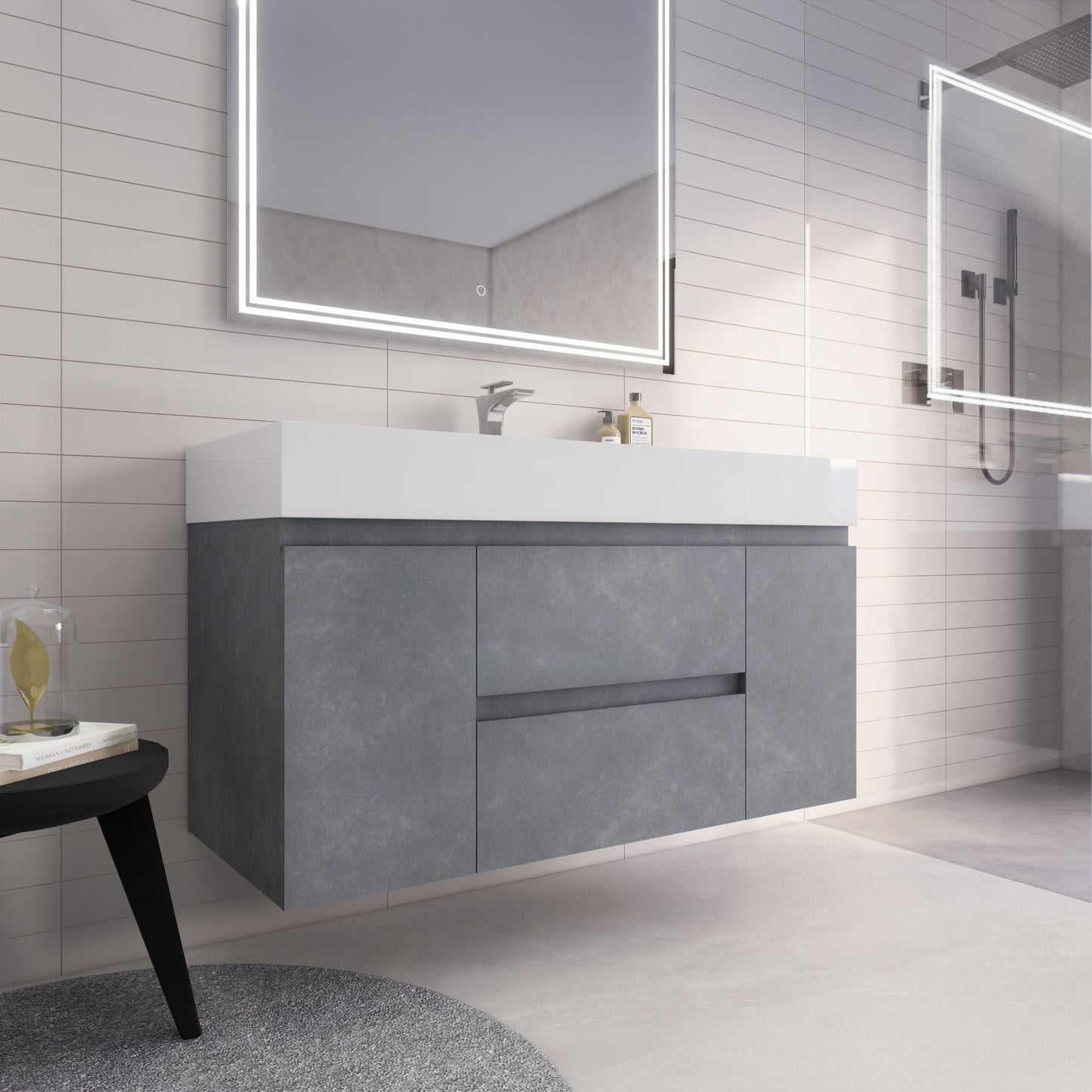 Monterey 48" Cement Gray Wall Mounted Vanity with Reinforced Acrylic Sink