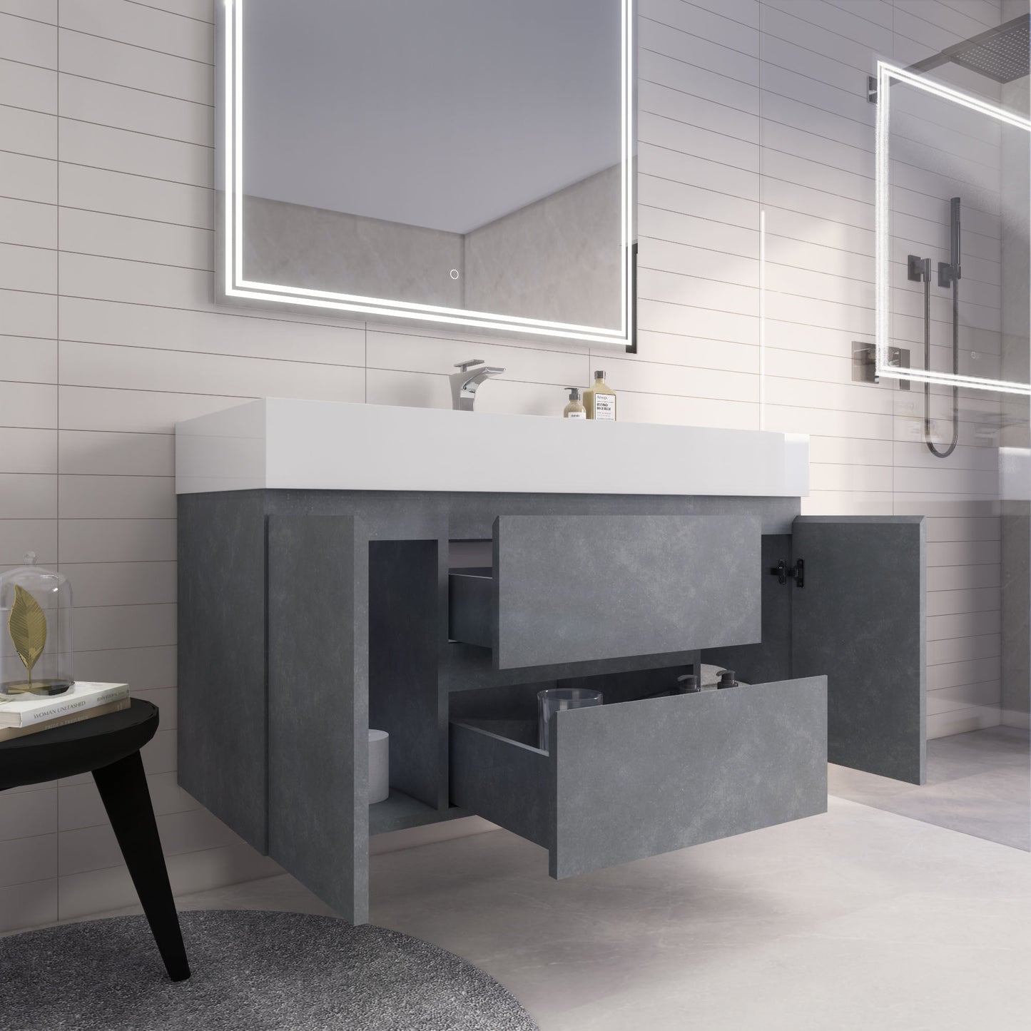 Monterey 48" Cement Gray Wall Mounted Vanity with Reinforced Acrylic Sink