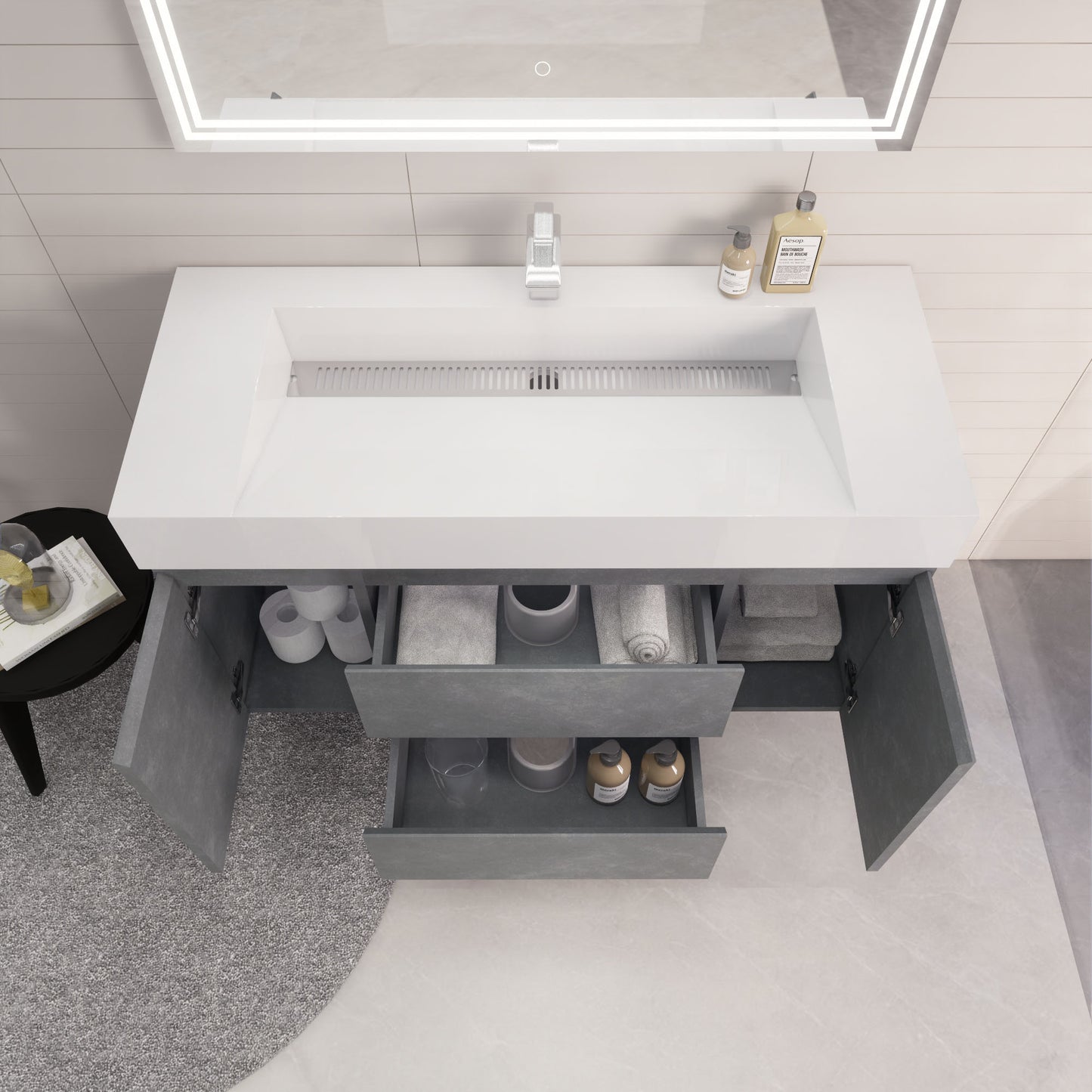 Monterey 48" Cement Gray Wall Mounted Vanity with Reinforced Acrylic Sink