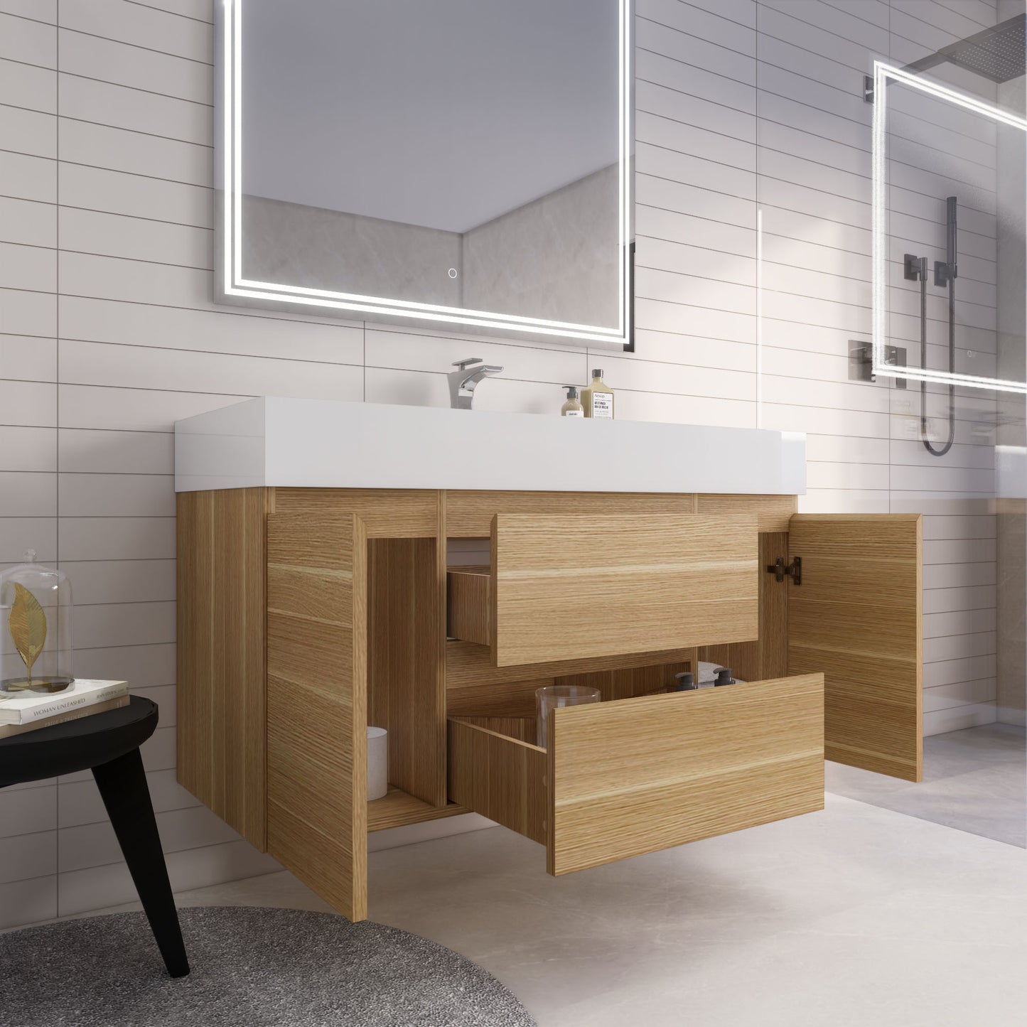 Monterey 48" White Oak Wall Mounted Vanity with Reinforced Acrylic Sink