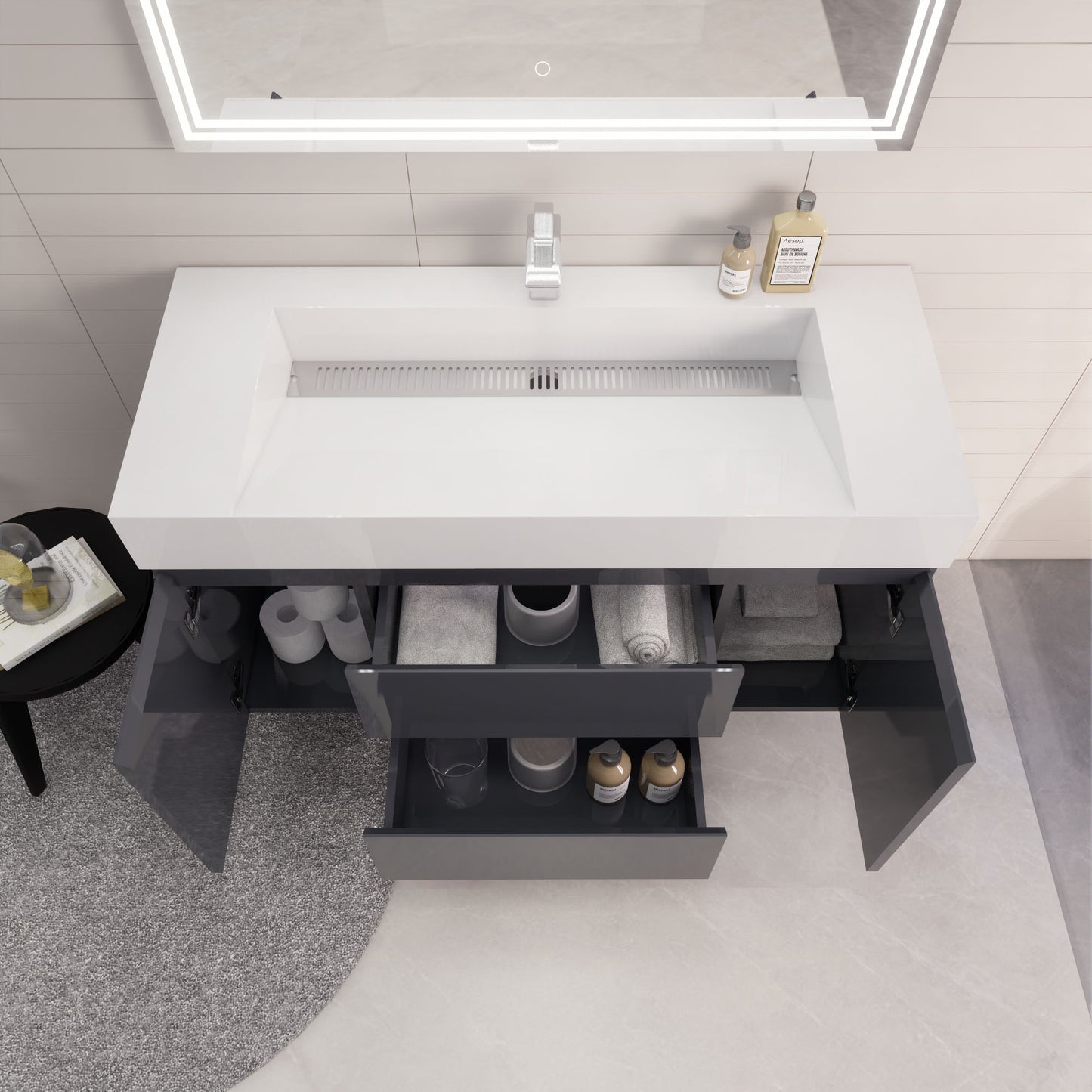 Monterey 48" Glossy Gray Wall Mounted Vanity with Reinforced Acrylic Sink