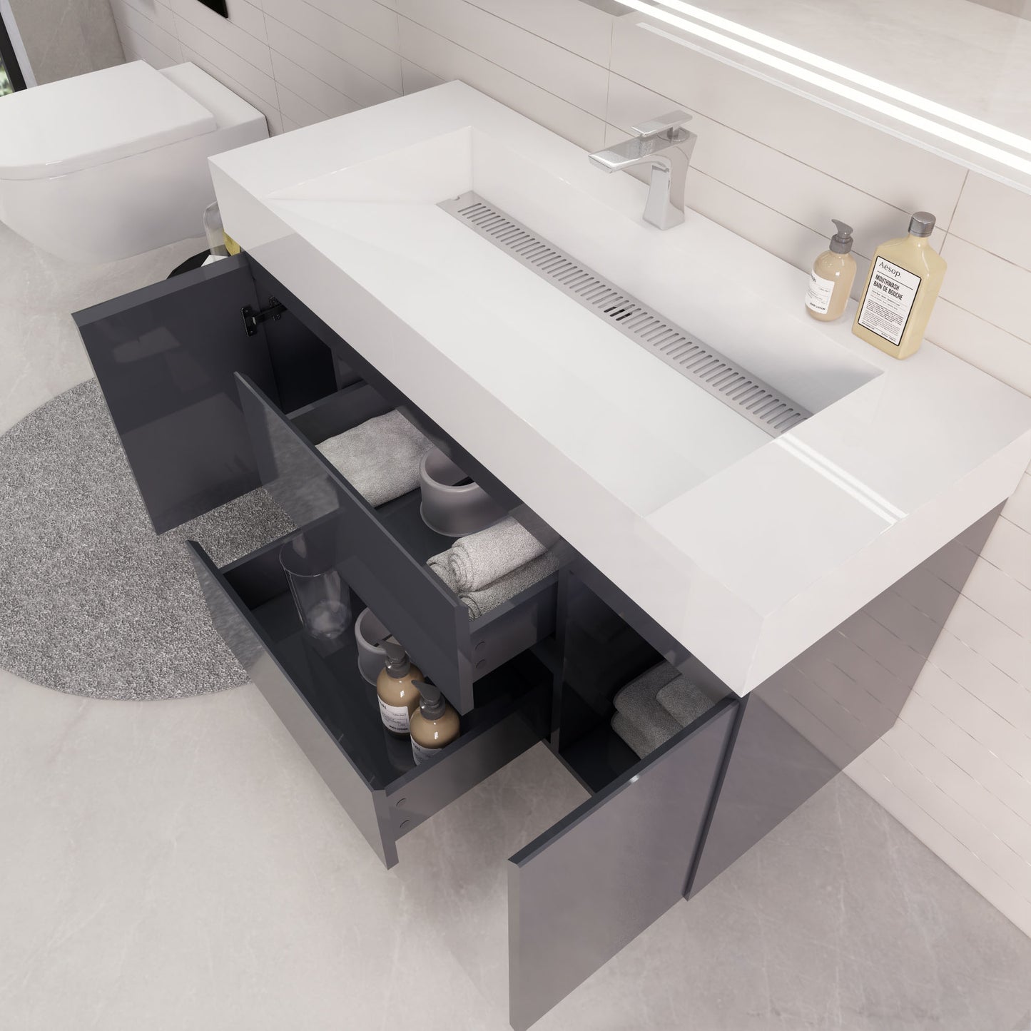 Monterey 48" Glossy Gray Wall Mounted Vanity with Reinforced Acrylic Sink
