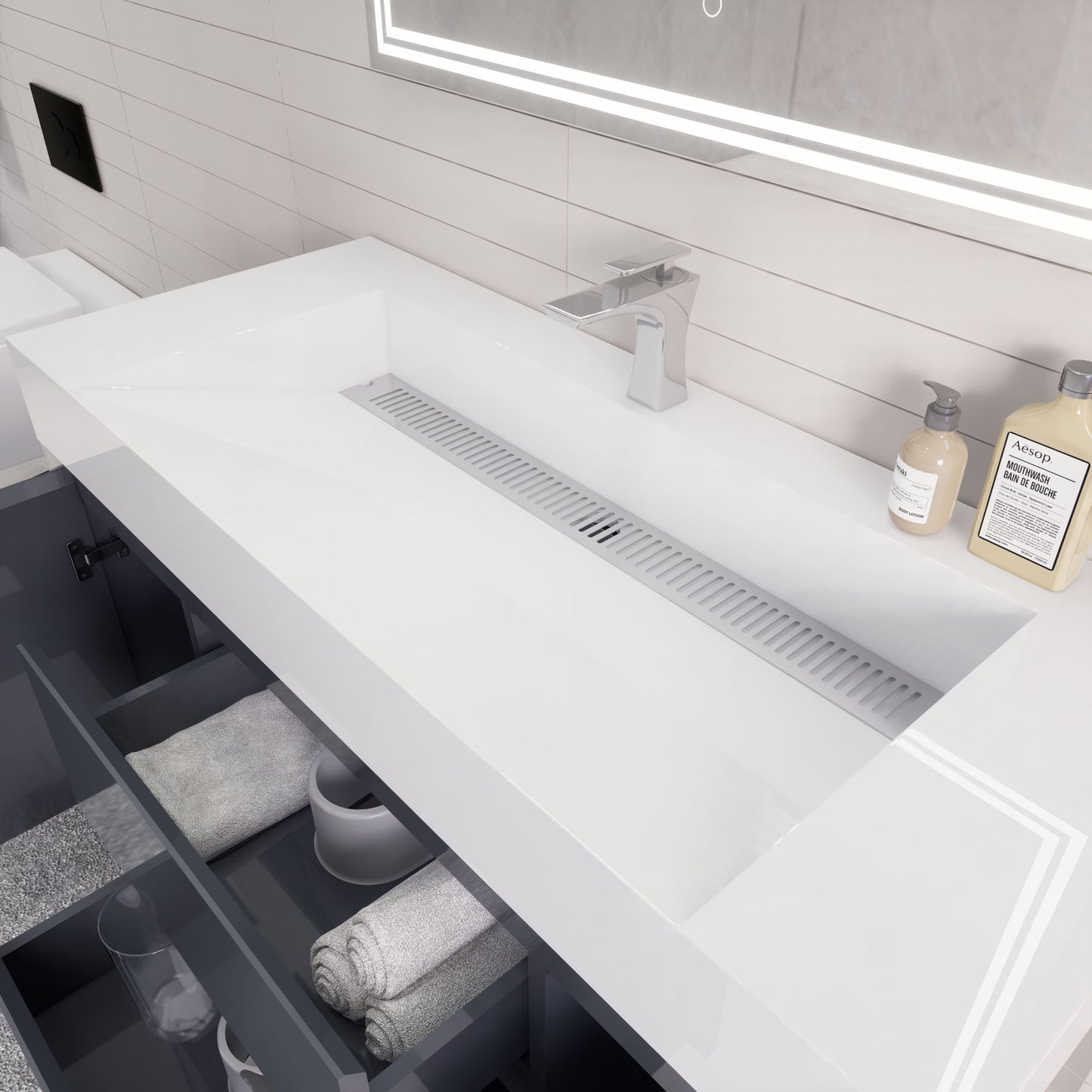 Monterey 48" Glossy Gray Wall Mounted Vanity with Reinforced Acrylic Sink
