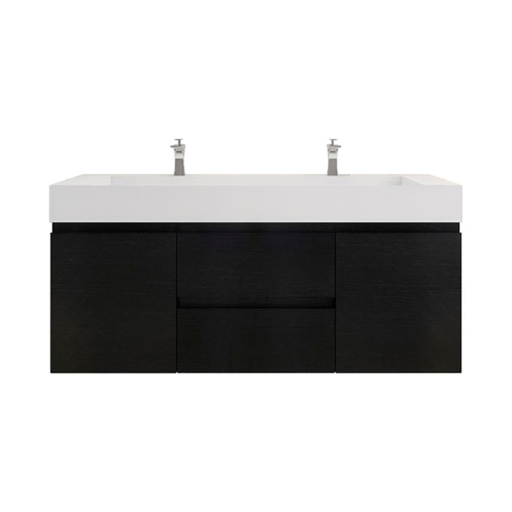 Monterey 60" Rich Black Wall Mounted Vanity with Reinforced Acrylic Sinks