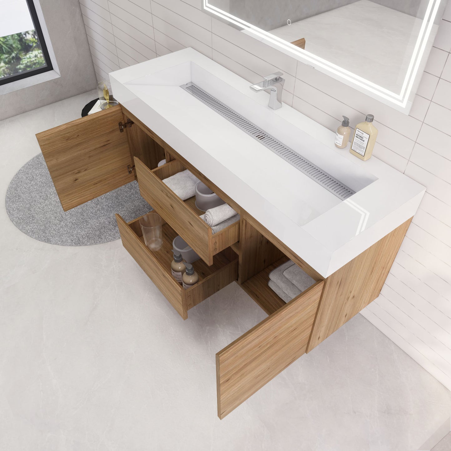 Monterey 60" Natural Oak Wall Mounted Vanity with Reinforced Acrylic Sink