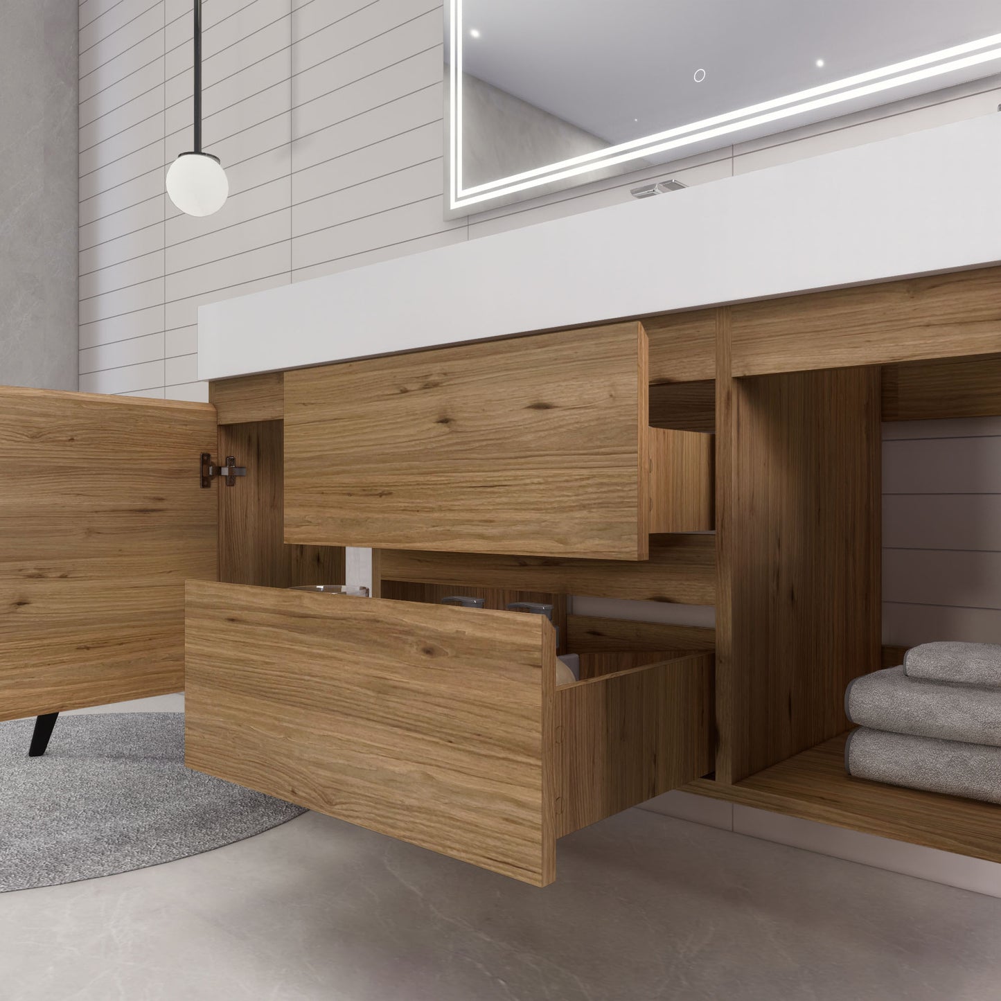 Monterey 60" Natural Oak Wall Mounted Vanity with Reinforced Acrylic Sink