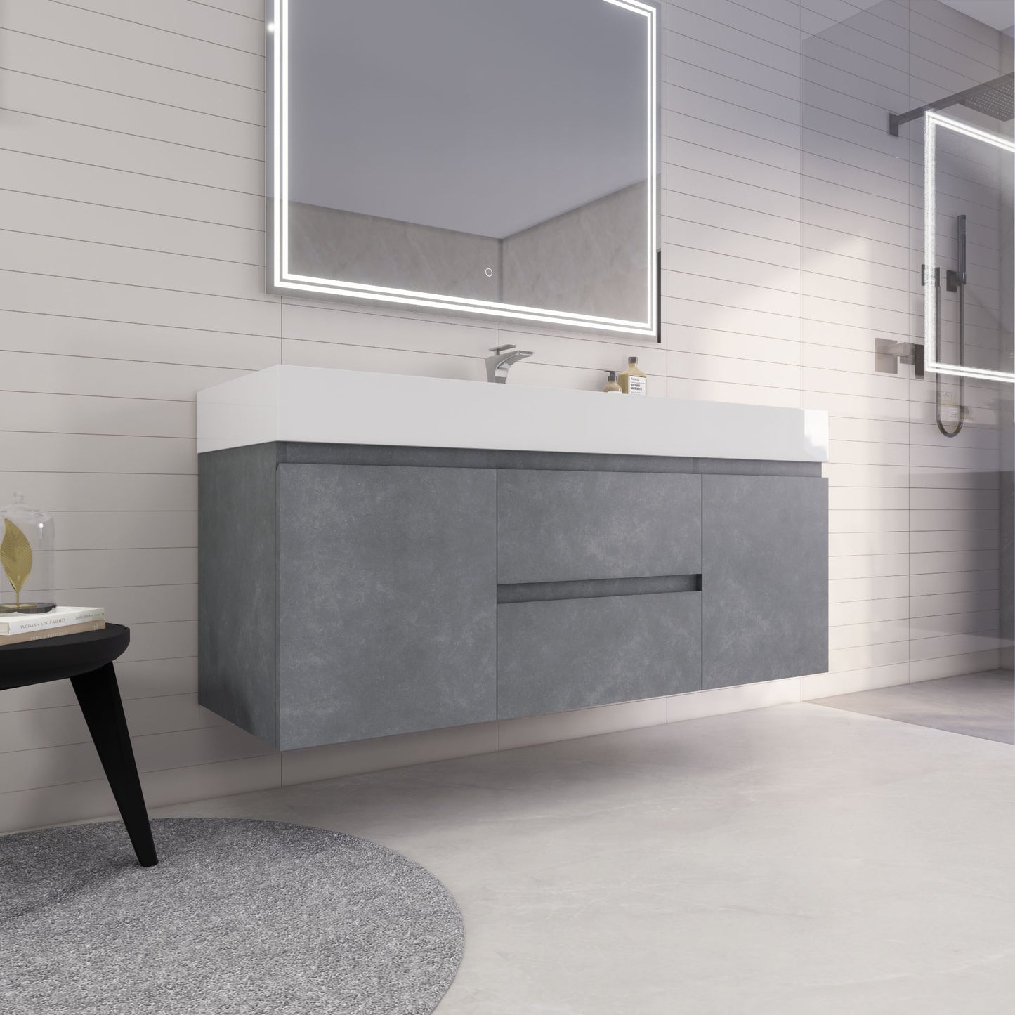Monterey 60" Cement Gray Wall Mounted Vanity with Reinforced Acrylic Sink