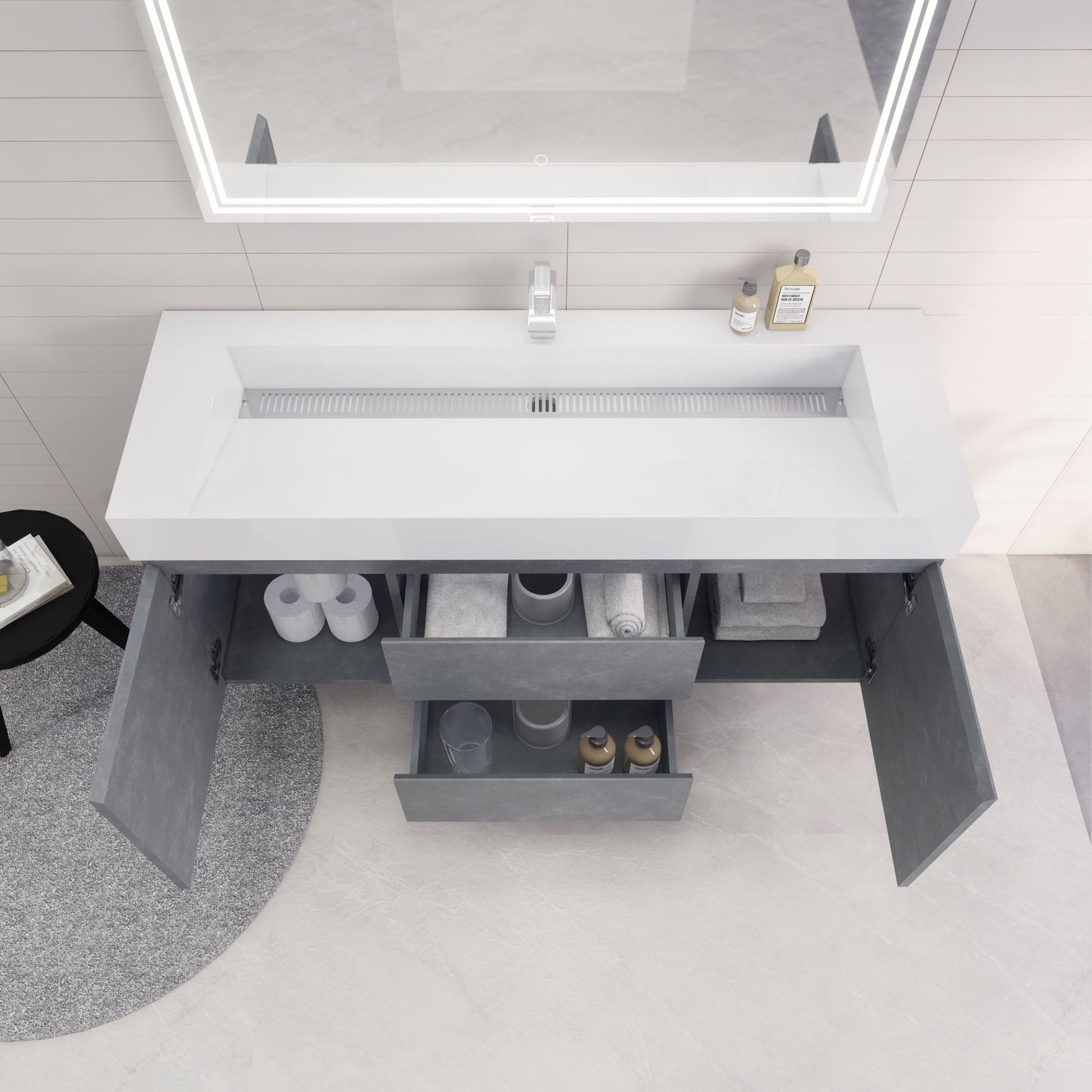 Monterey 60" Cement Gray Wall Mounted Vanity with Reinforced Acrylic Sink