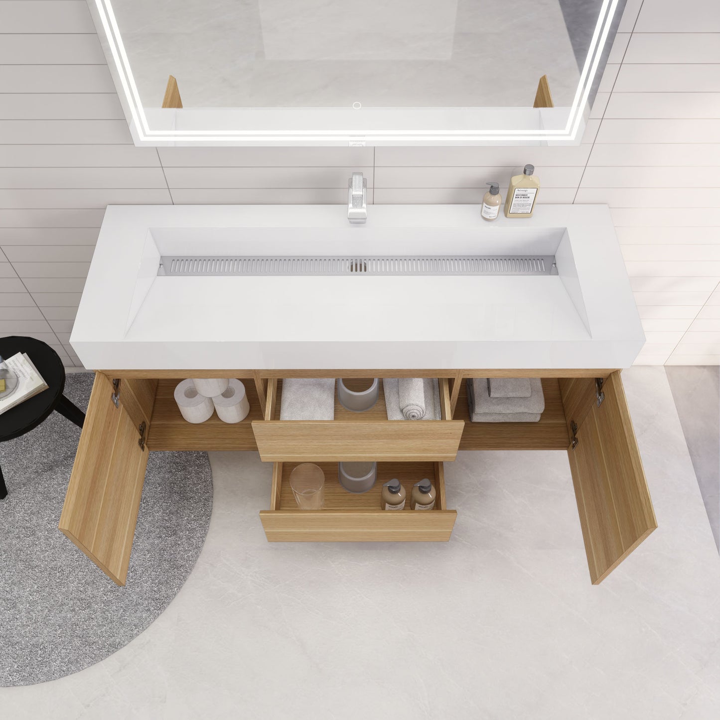 Monterey 60" White Oak Wall Mounted Vanity with Reinforced Acrylic Sink