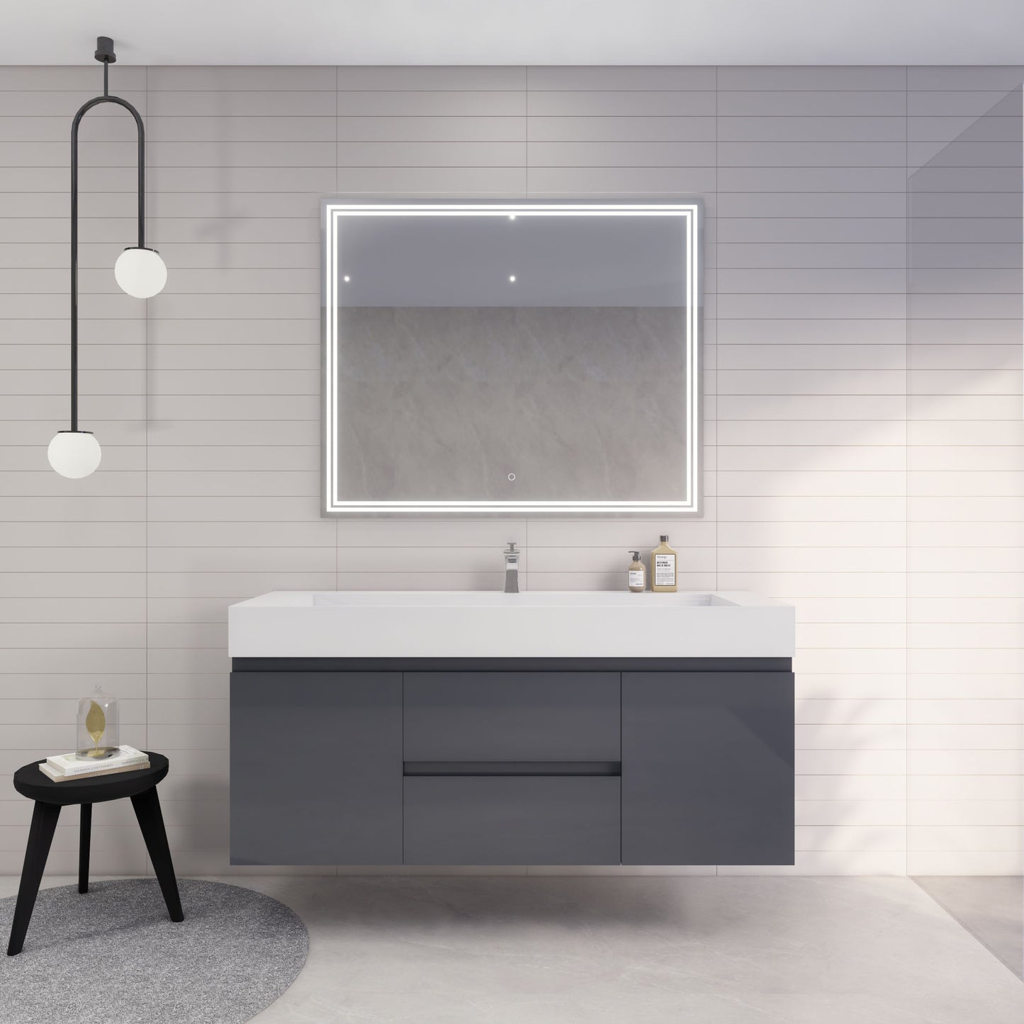 Monterey 60" Glossy Gray Wall Mounted Vanity with Reinforced Acrylic Sink