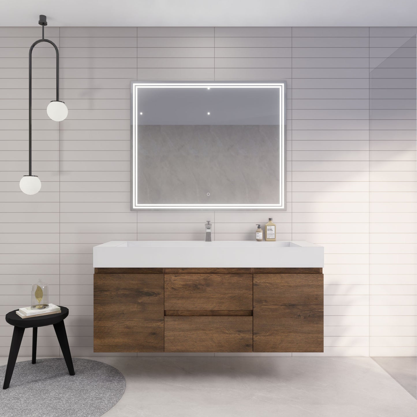 Monterey 60" Rosewood Wall Mounted Vanity with Reinforced Acrylic Sink
