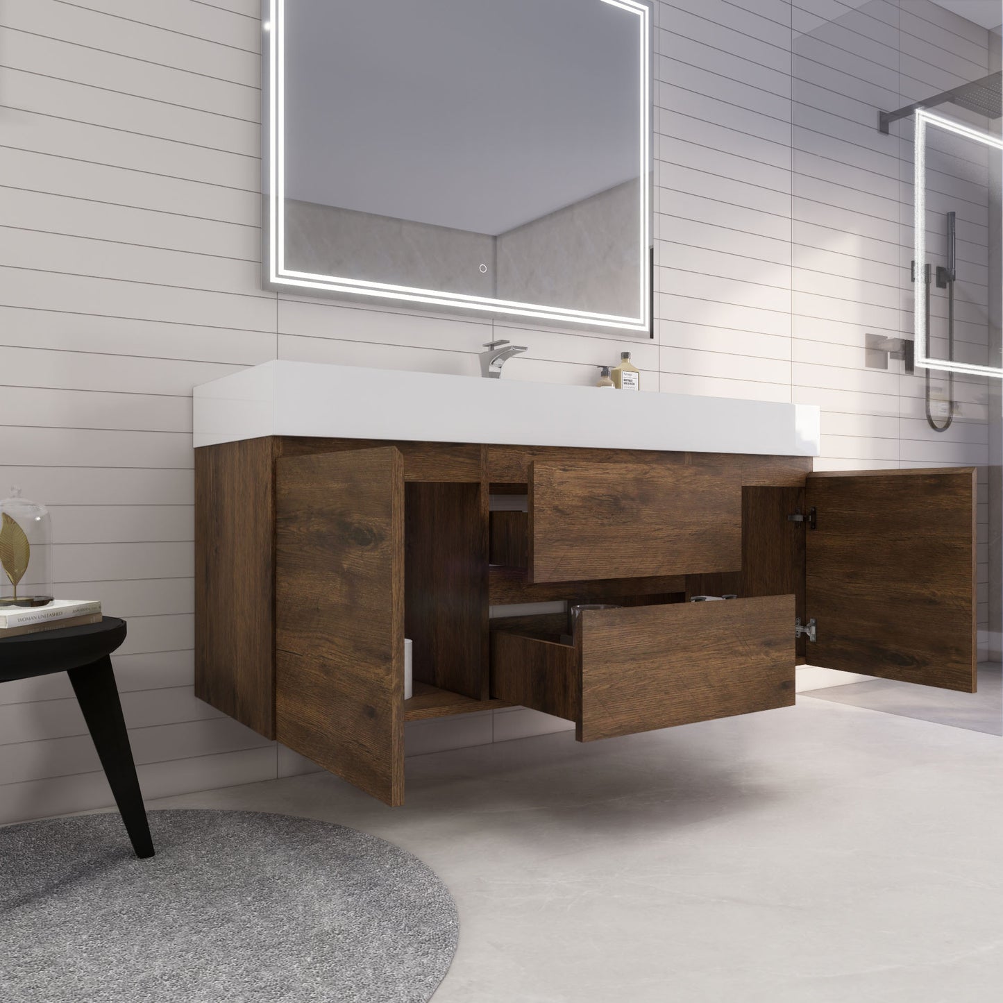 Monterey 60" Rosewood Wall Mounted Vanity with Reinforced Acrylic Sink