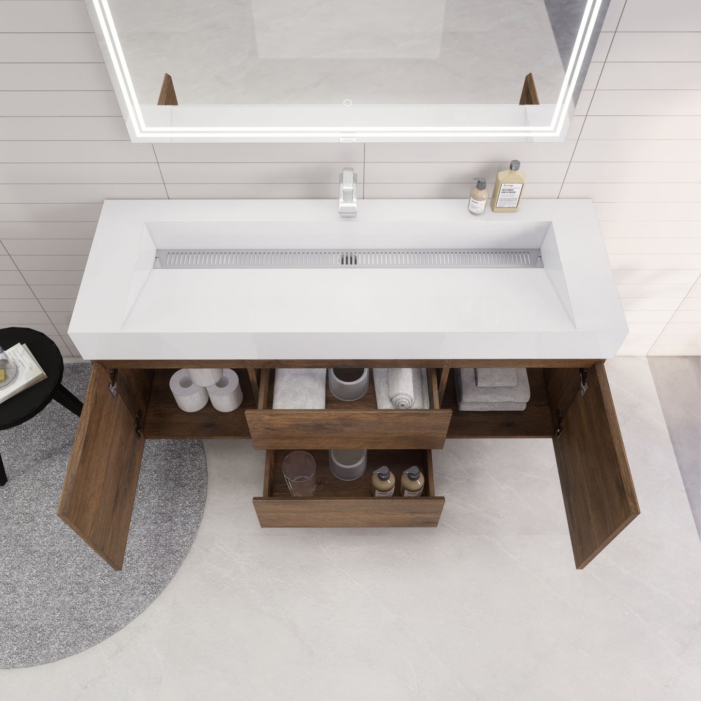 Monterey 60" Rosewood Wall Mounted Vanity with Reinforced Acrylic Sink