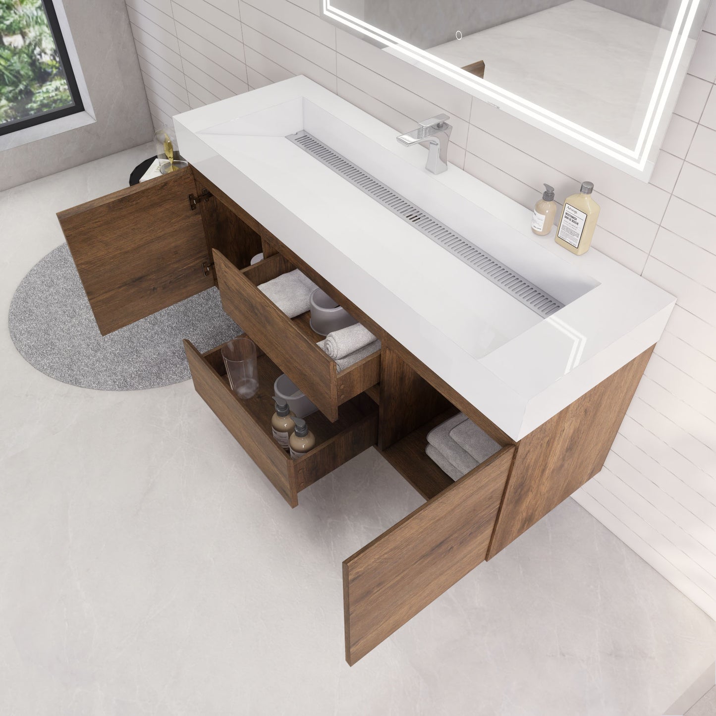 Monterey 60" Rosewood Wall Mounted Vanity with Reinforced Acrylic Sink