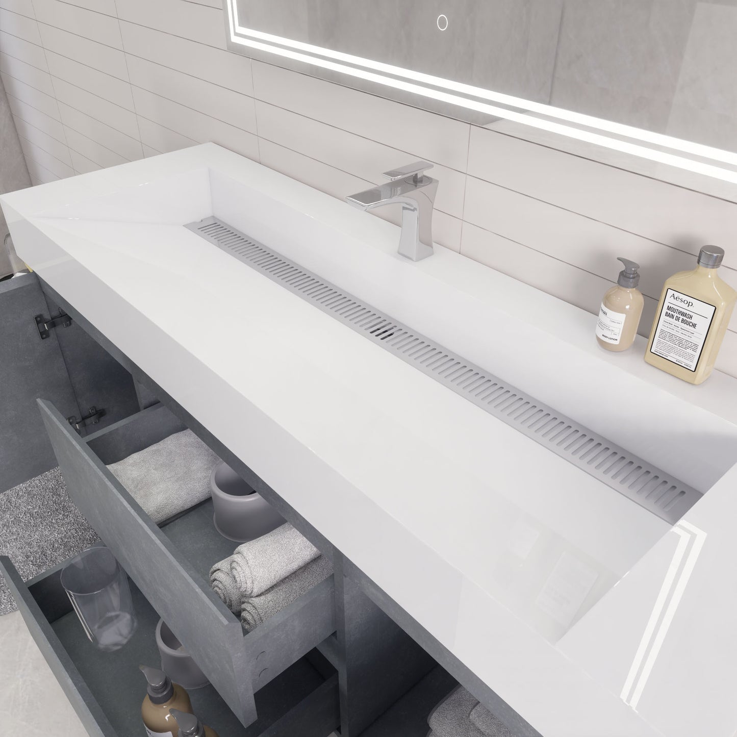Monterey 60" Cement Gray Wall Mounted Vanity with Reinforced Acrylic Sink