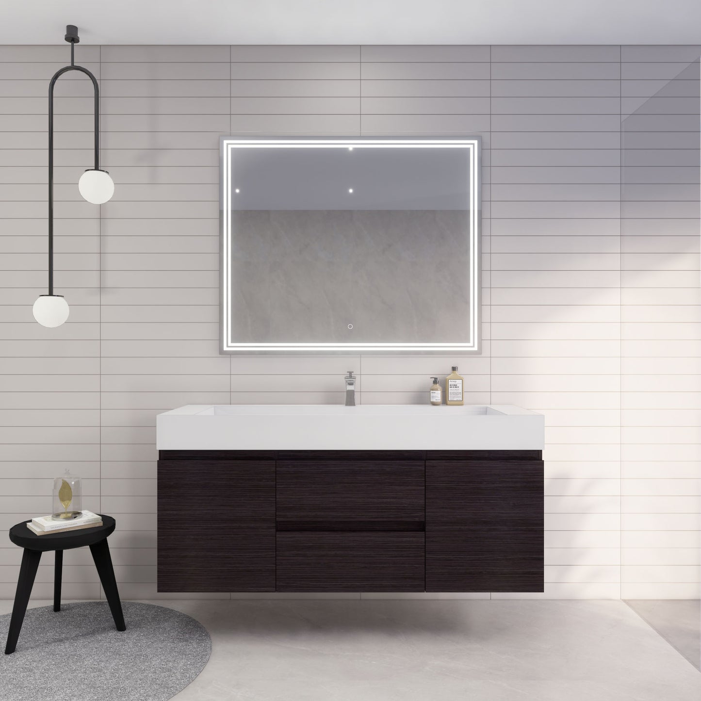 Monterey 60" Dark Gray Oak Wall Mounted Vanity with Reinforced Acrylic Sink