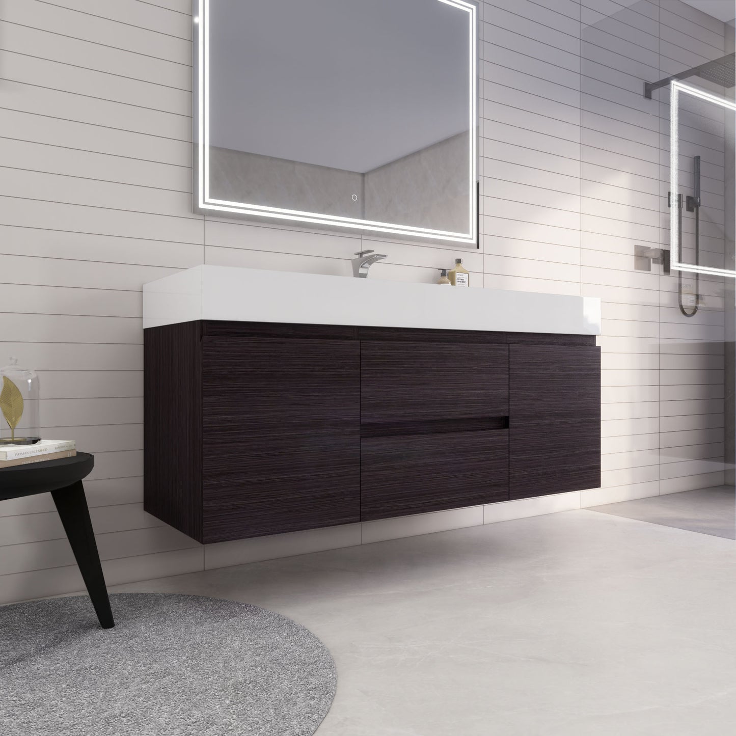 Monterey 60" Dark Gray Oak Wall Mounted Vanity with Reinforced Acrylic Sink