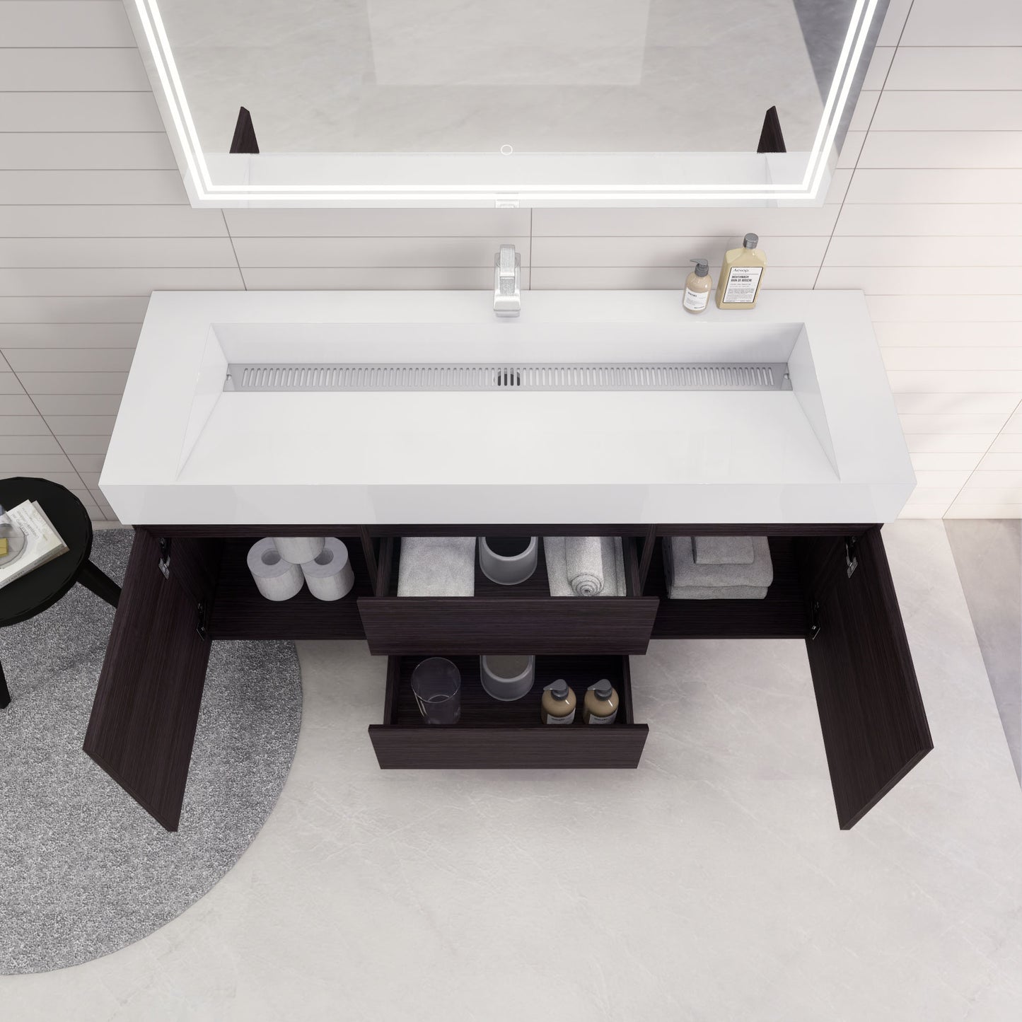 Monterey 60" Dark Gray Oak Wall Mounted Vanity with Reinforced Acrylic Sink