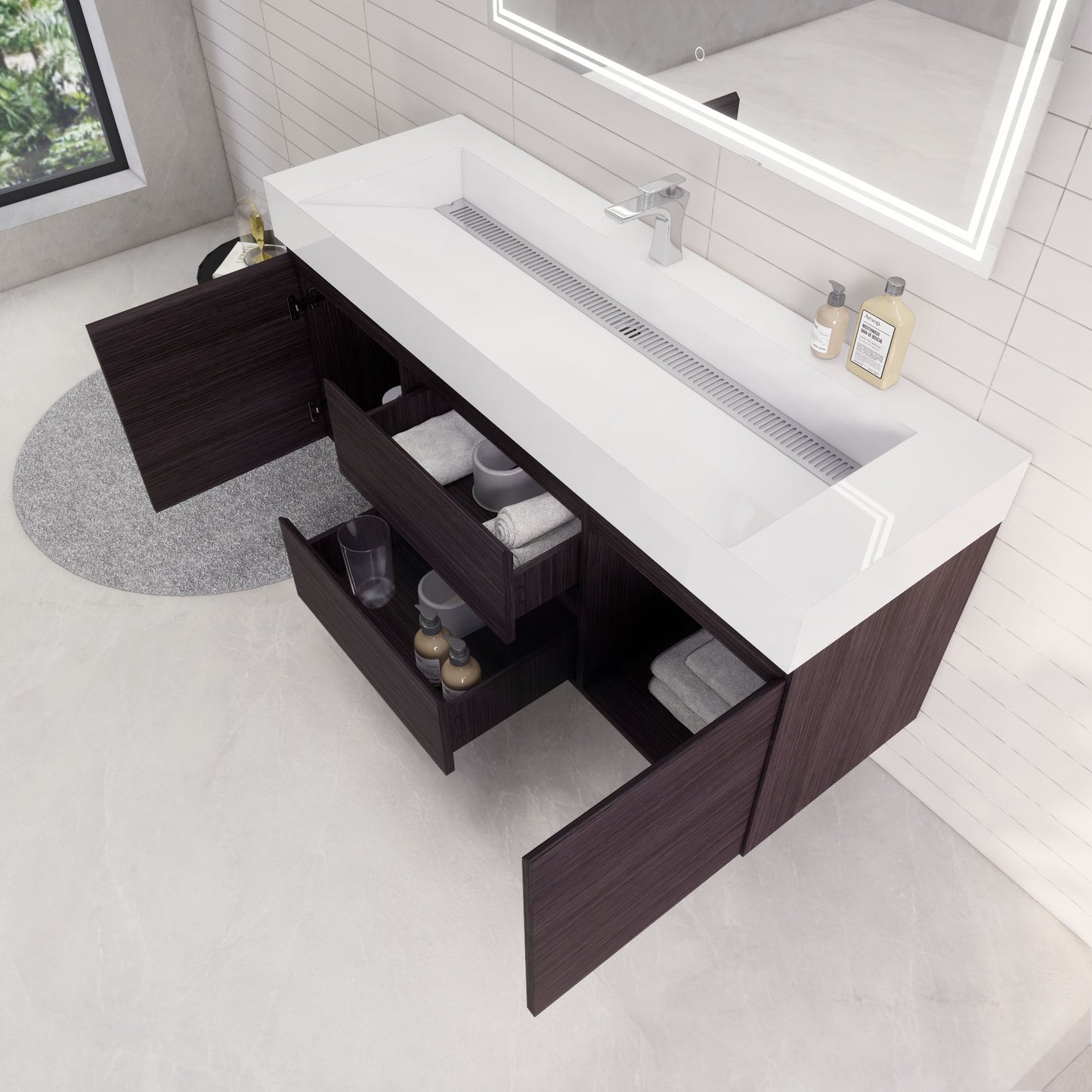 Monterey 60" Dark Gray Oak Wall Mounted Vanity with Reinforced Acrylic Sink
