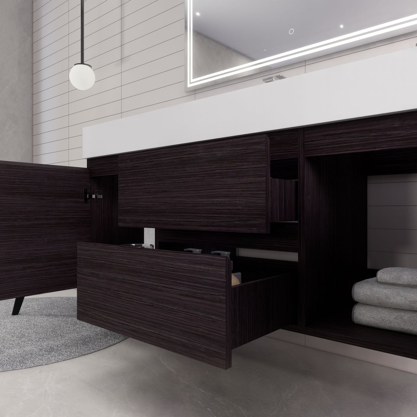 Monterey 60" Dark Gray Oak Wall Mounted Vanity with Reinforced Acrylic Sink