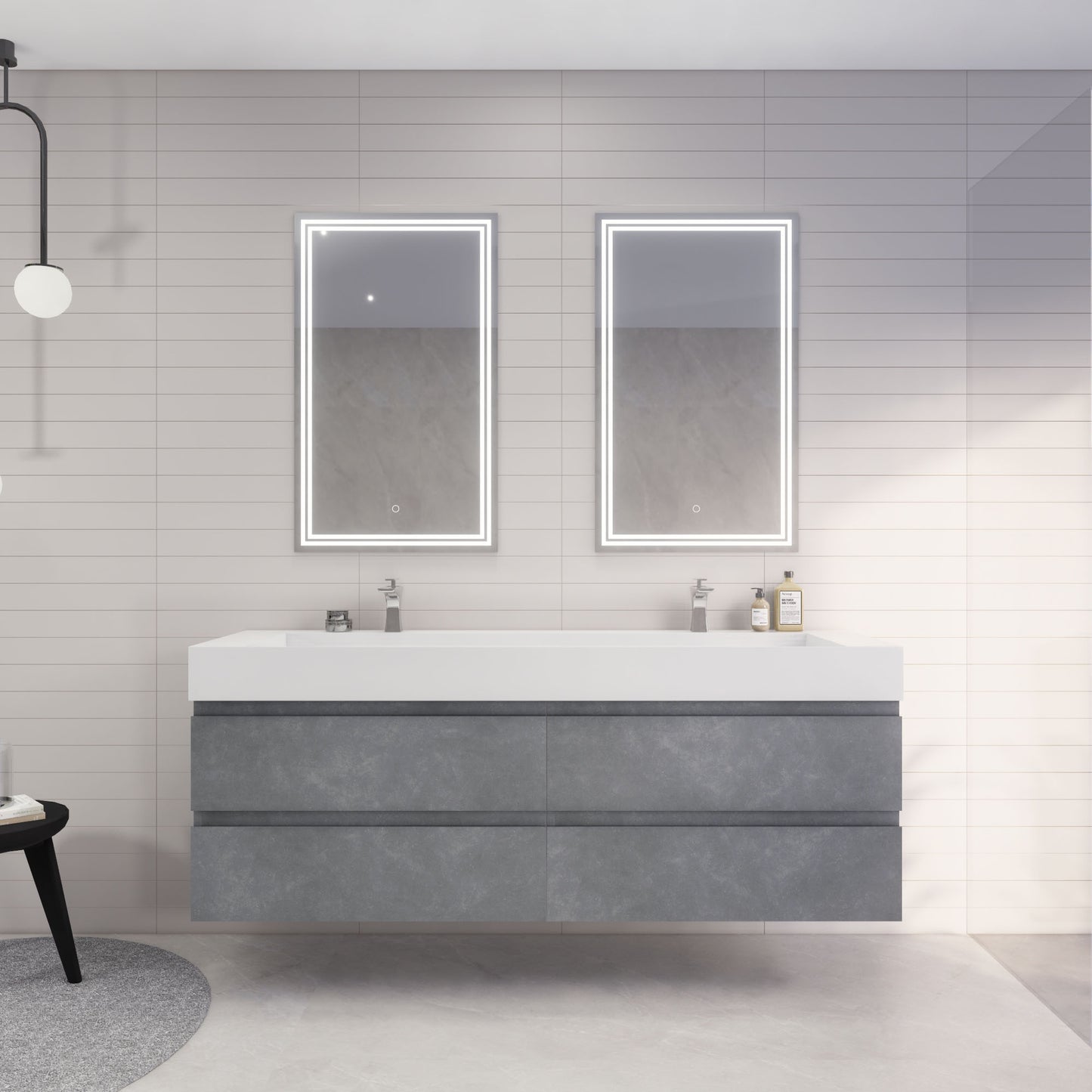 Monterey 72" Cement Gray Wall Mounted Vanity with Reinforced Acrylic Sinks