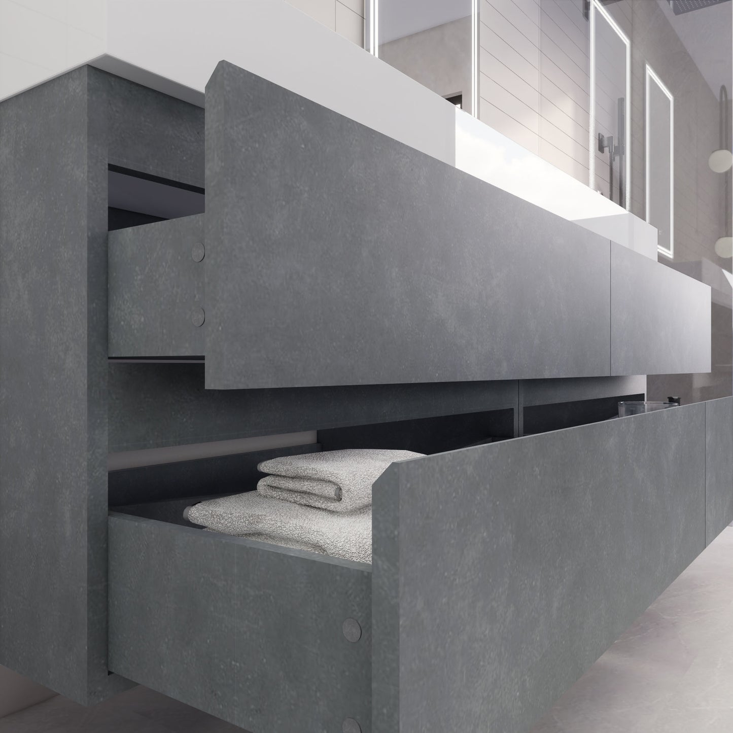 Monterey 72" Cement Gray Wall Mounted Vanity with Reinforced Acrylic Sinks