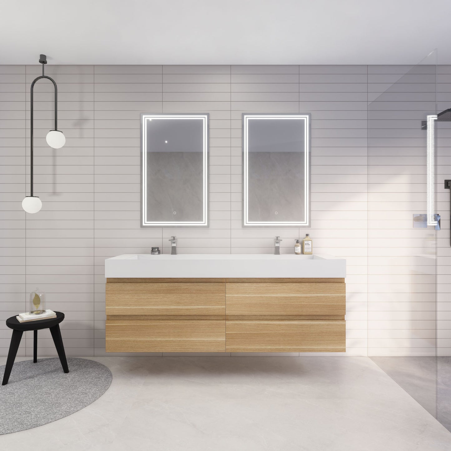 Monterey 72" White Oak Wall Mounted Vanity with Reinforced Acrylic Sink