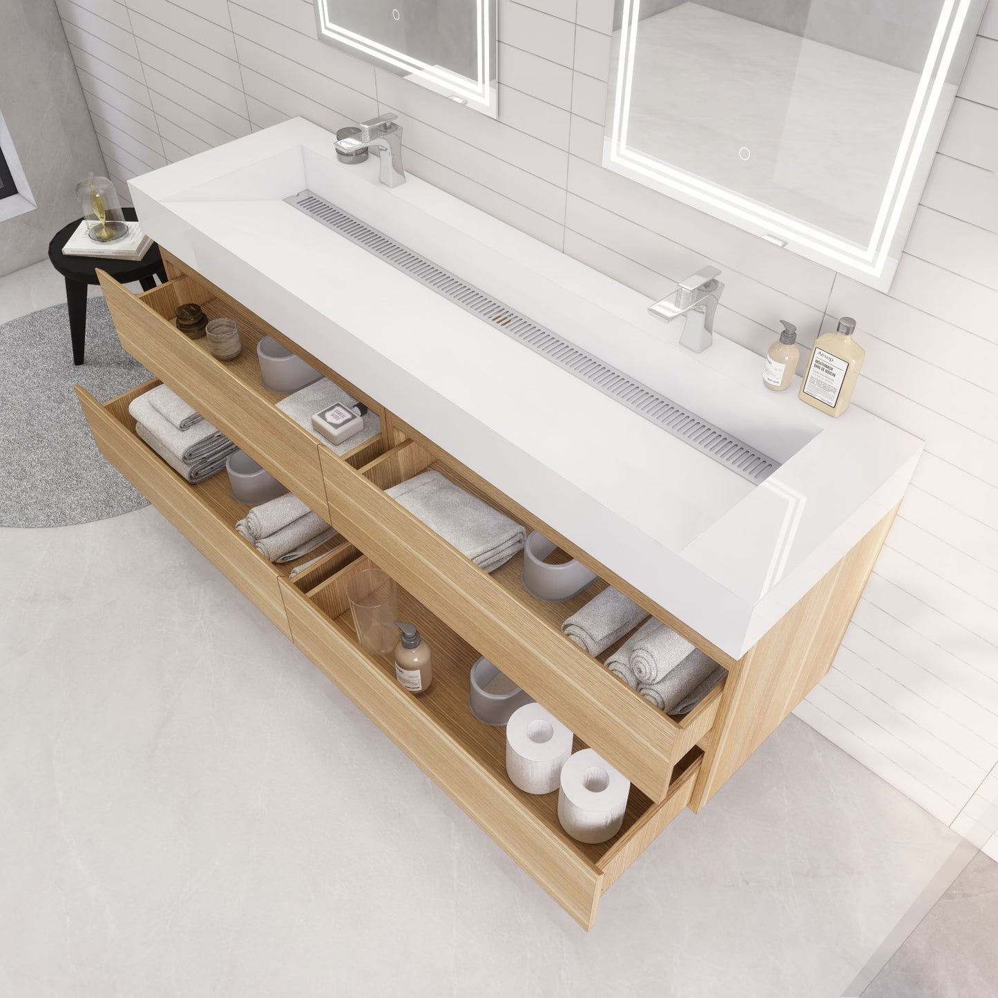 Monterey 72" White Oak Wall Mounted Vanity with Reinforced Acrylic Sink