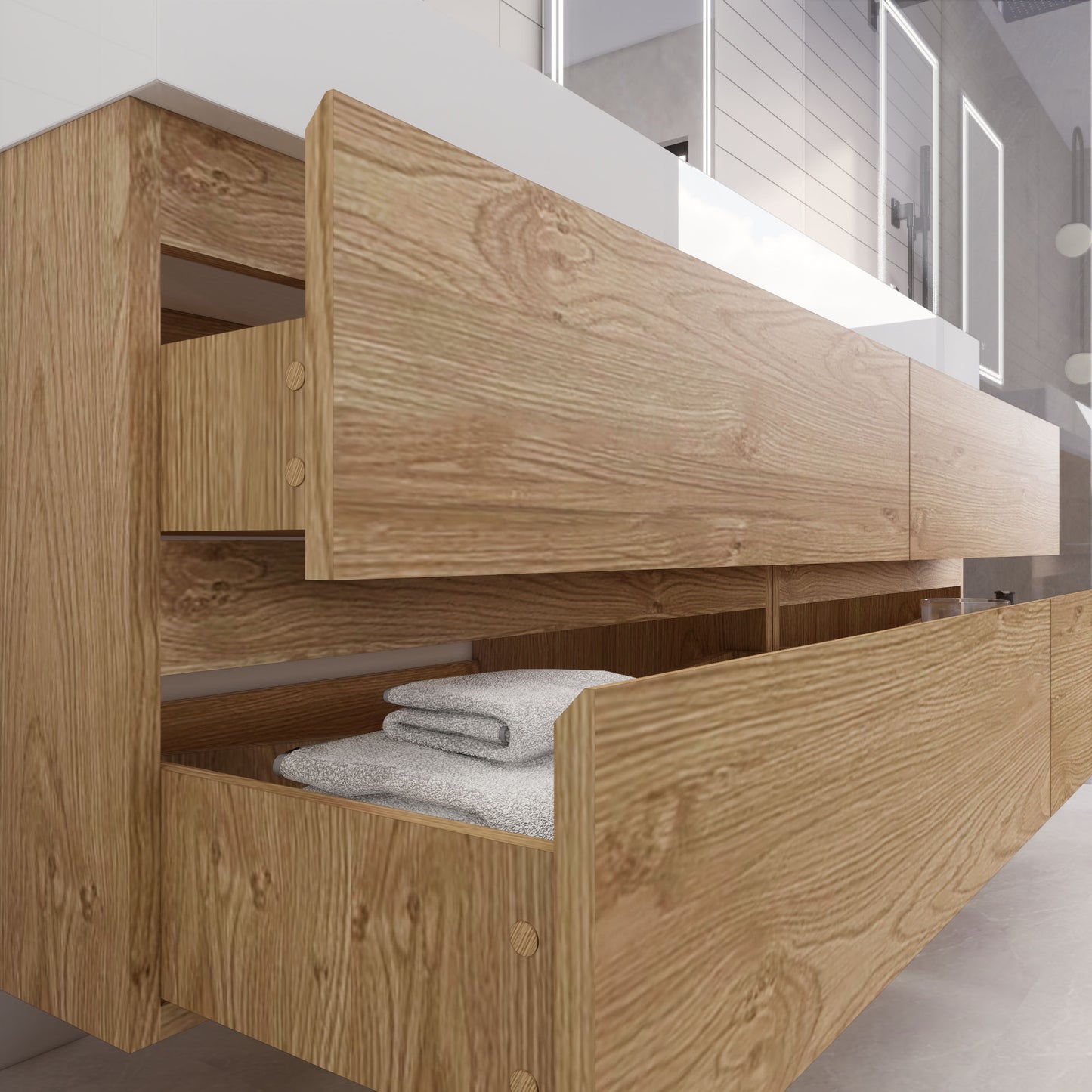 Monterey 72" New England Oak Wall Mounted Vanity with Reinforced Acrylic Sinks