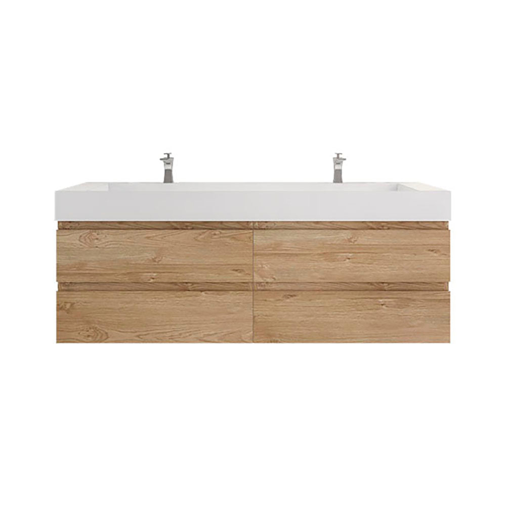 Monterey 72" New England Oak Wall Mounted Vanity with Reinforced Acrylic Sinks